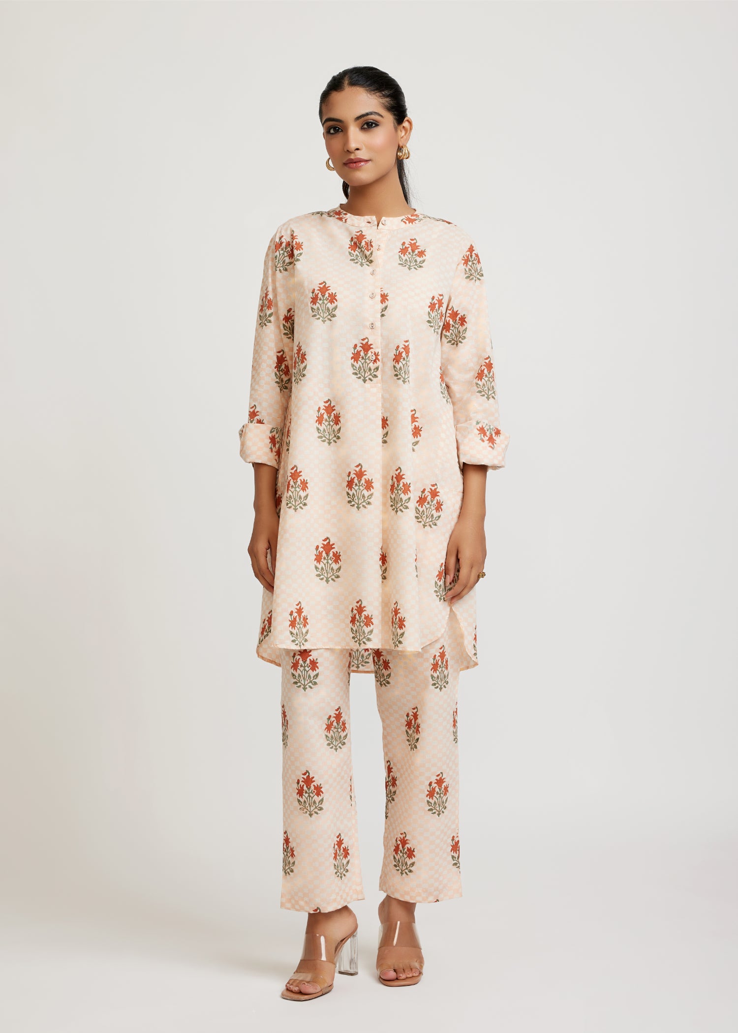 Creme-Peach Summer Tunic Set Ratan Texprocess Pvt. Ltd