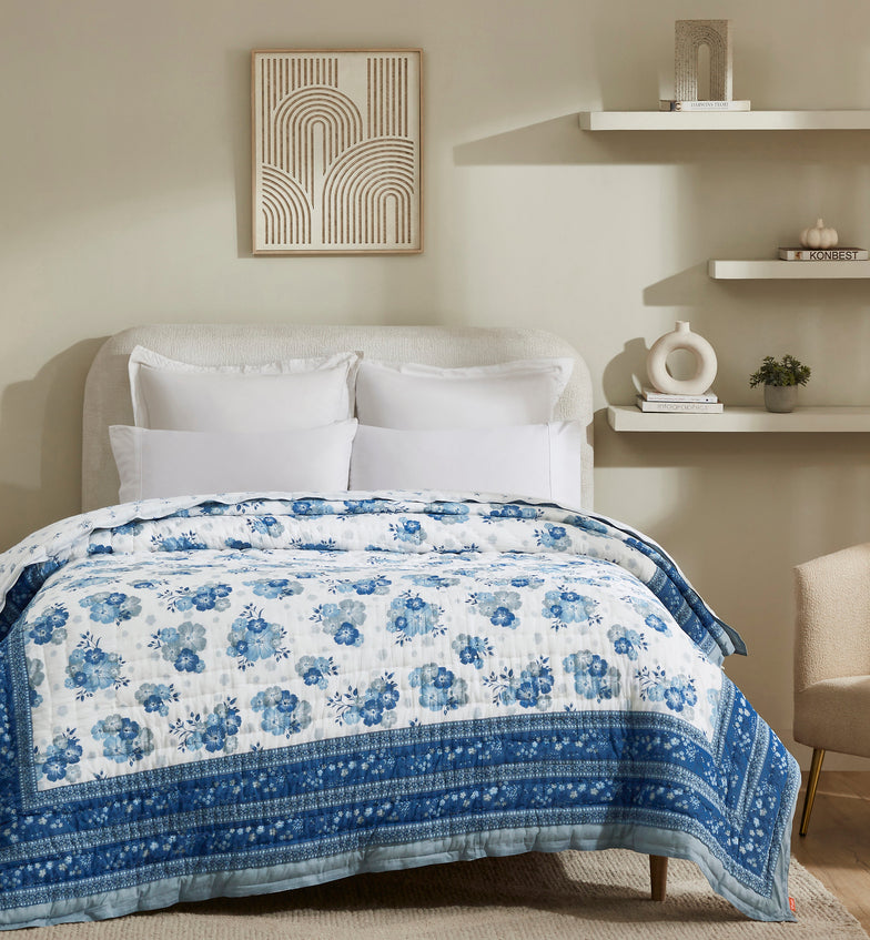Flax Linen Extra Cotton Quilt – Blue/Grey