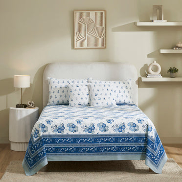 Flax Linen Cotton Bedcover – Blue/Grey