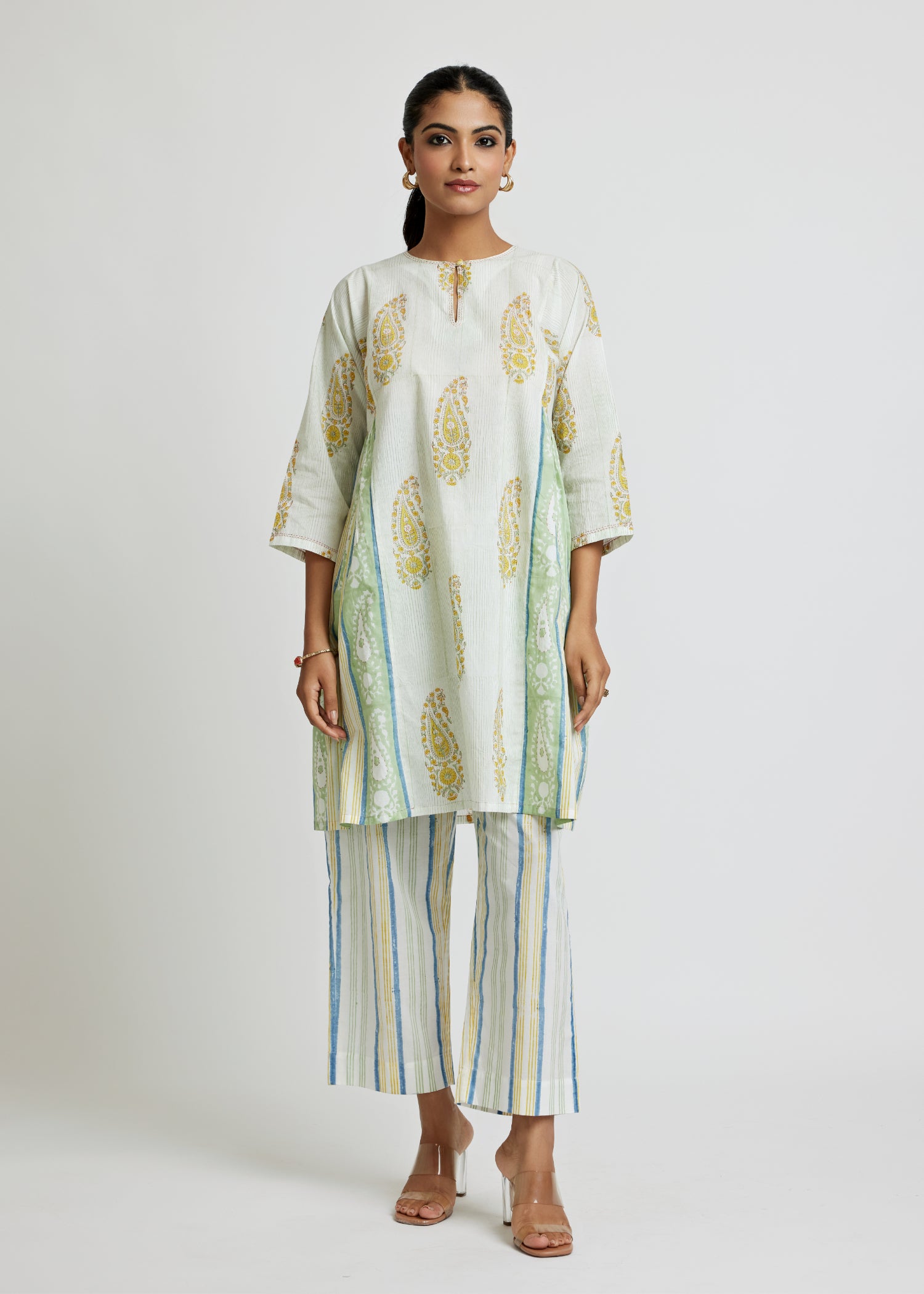 Green-Blue Flared Tunic Set Ratan Texprocess Pvt. Ltd