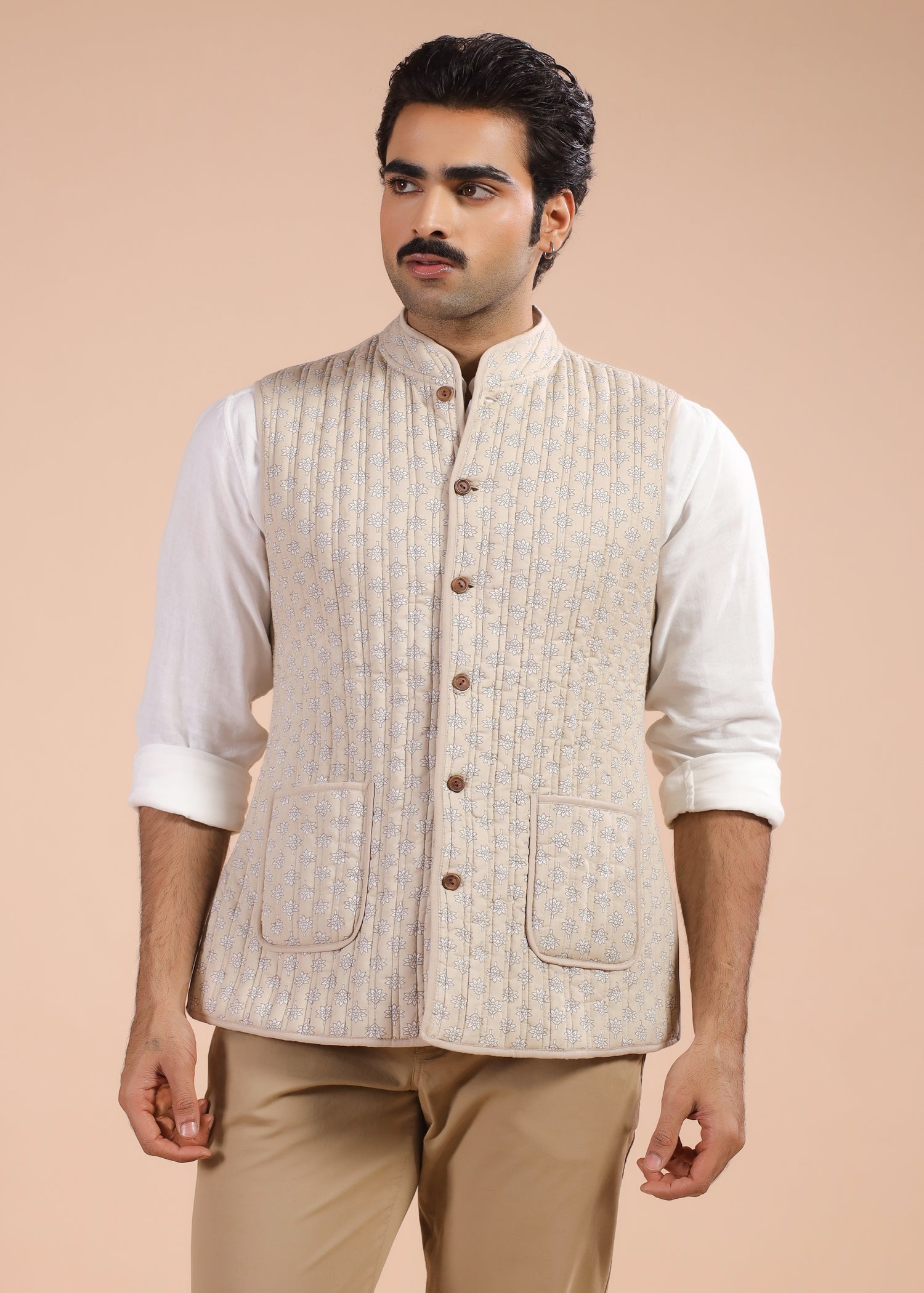 Printed Voile Reversible Jacket – Beige