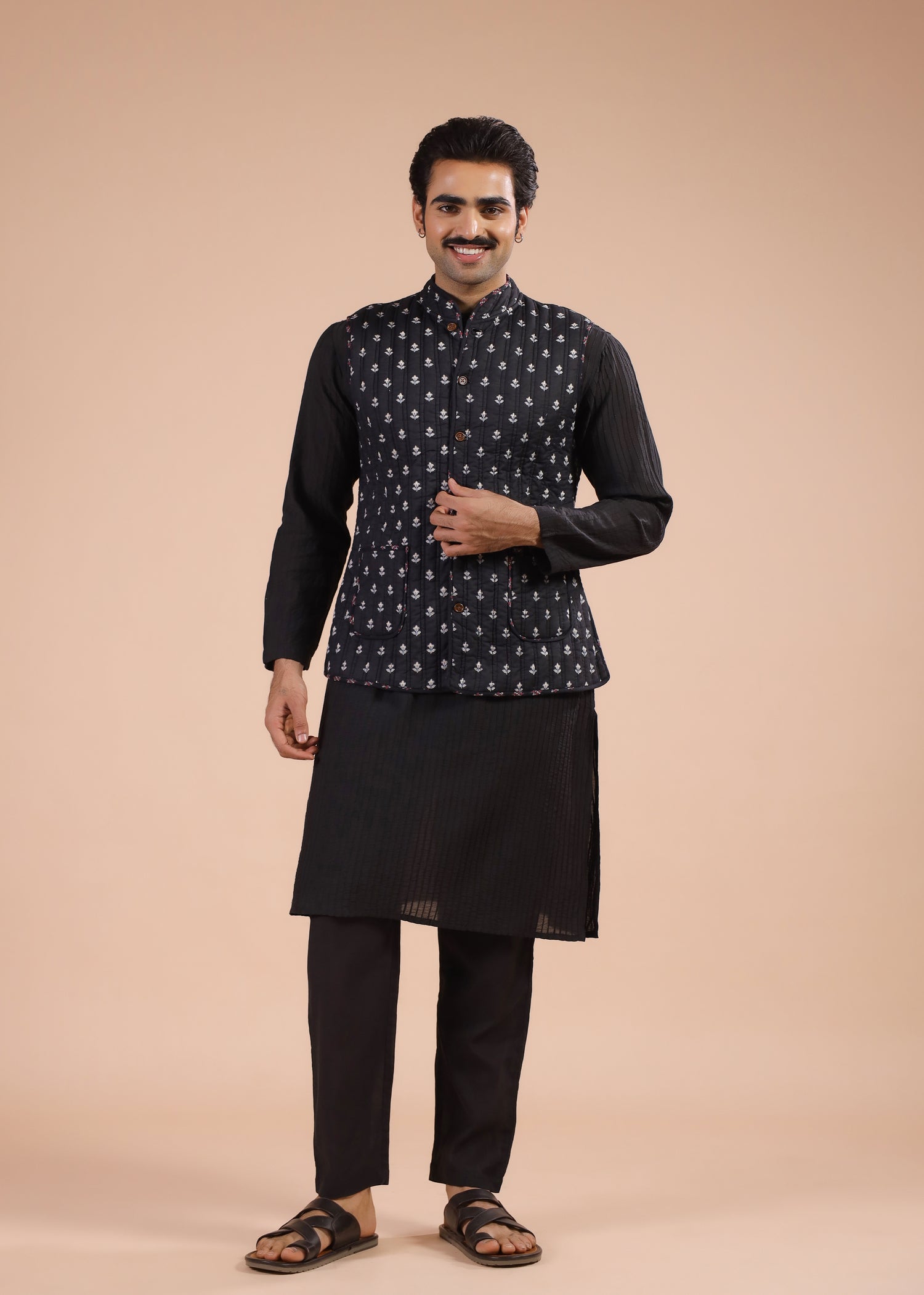 Printed Voile Reversible Jacket – Black