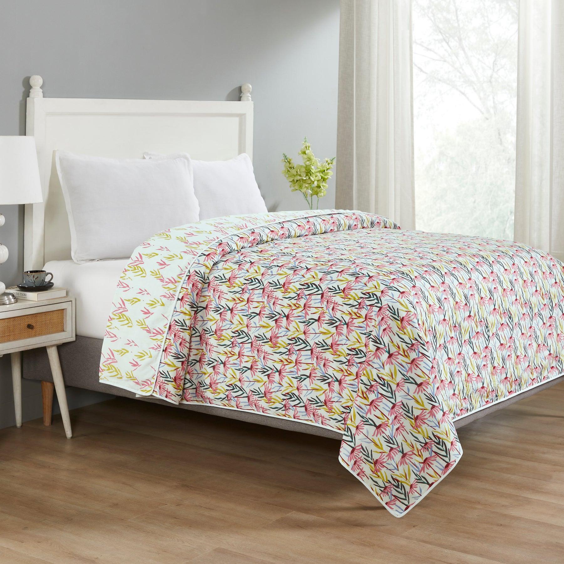 Oxeye Daisy Green Peach Hand Block Printed Cotton Dohar Ratan Texprocess Pvt. Ltd
