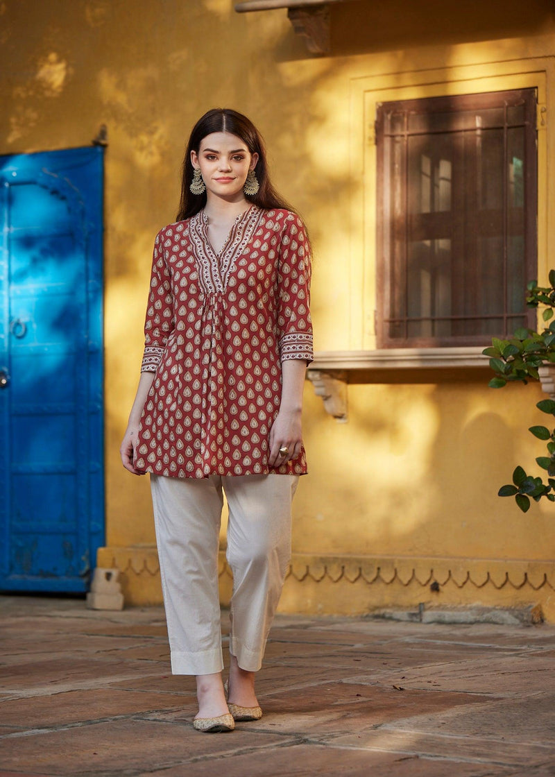 Brick Red Voile Regular Meera Top | Stylish and Comfortable | Ratan Jaipur