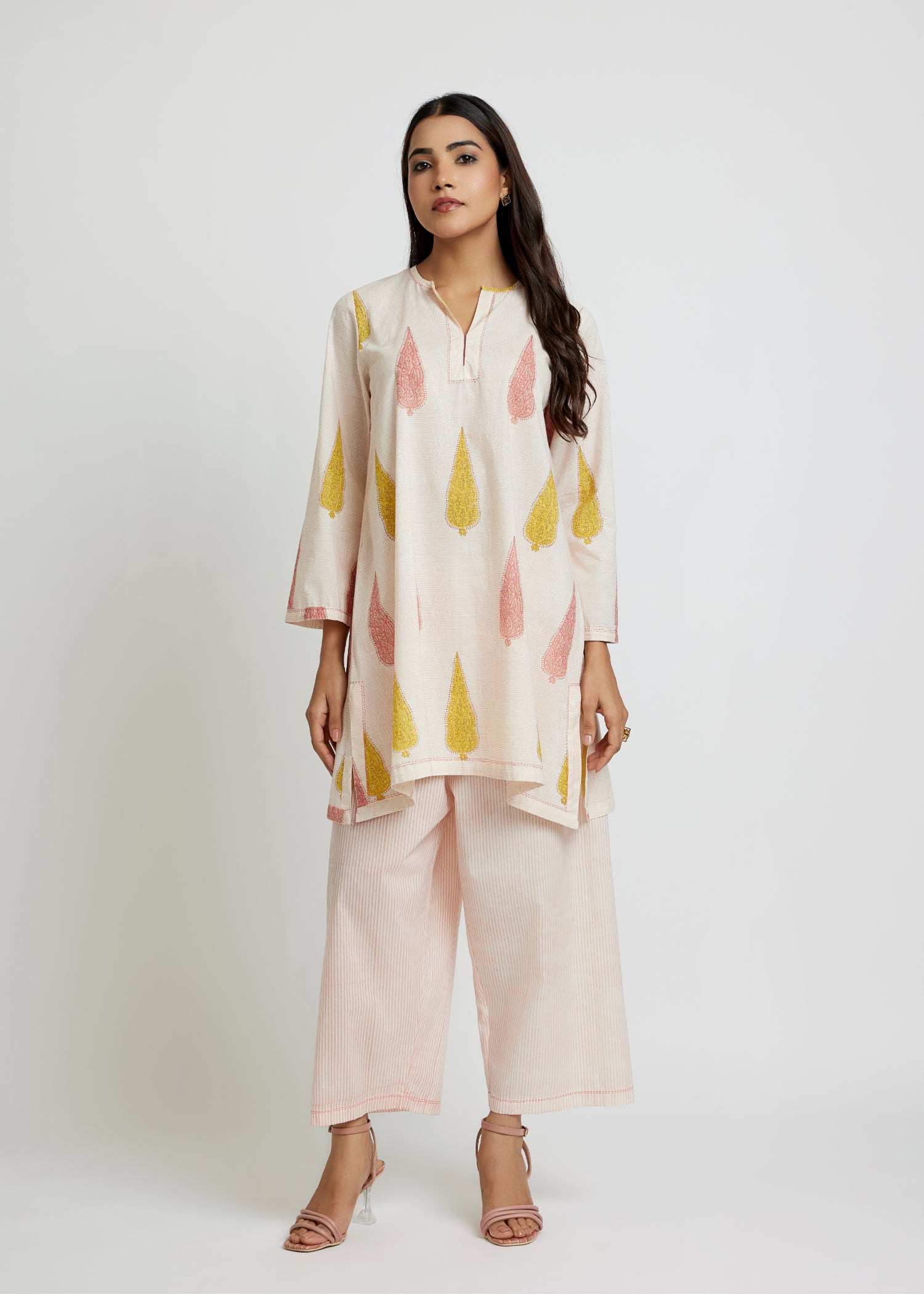 Peach Bell Sleeve Tunic Set Ratan Texprocess Pvt. Ltd