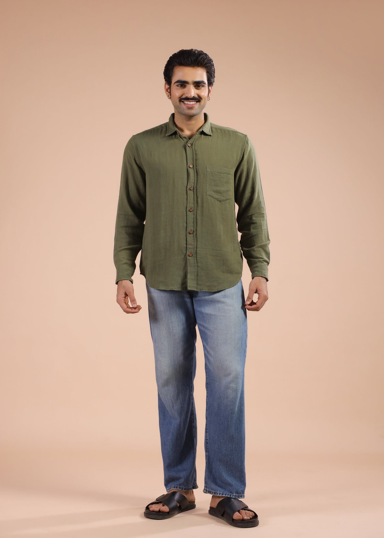 Full Sleeves Collar Shirt-Olive Green