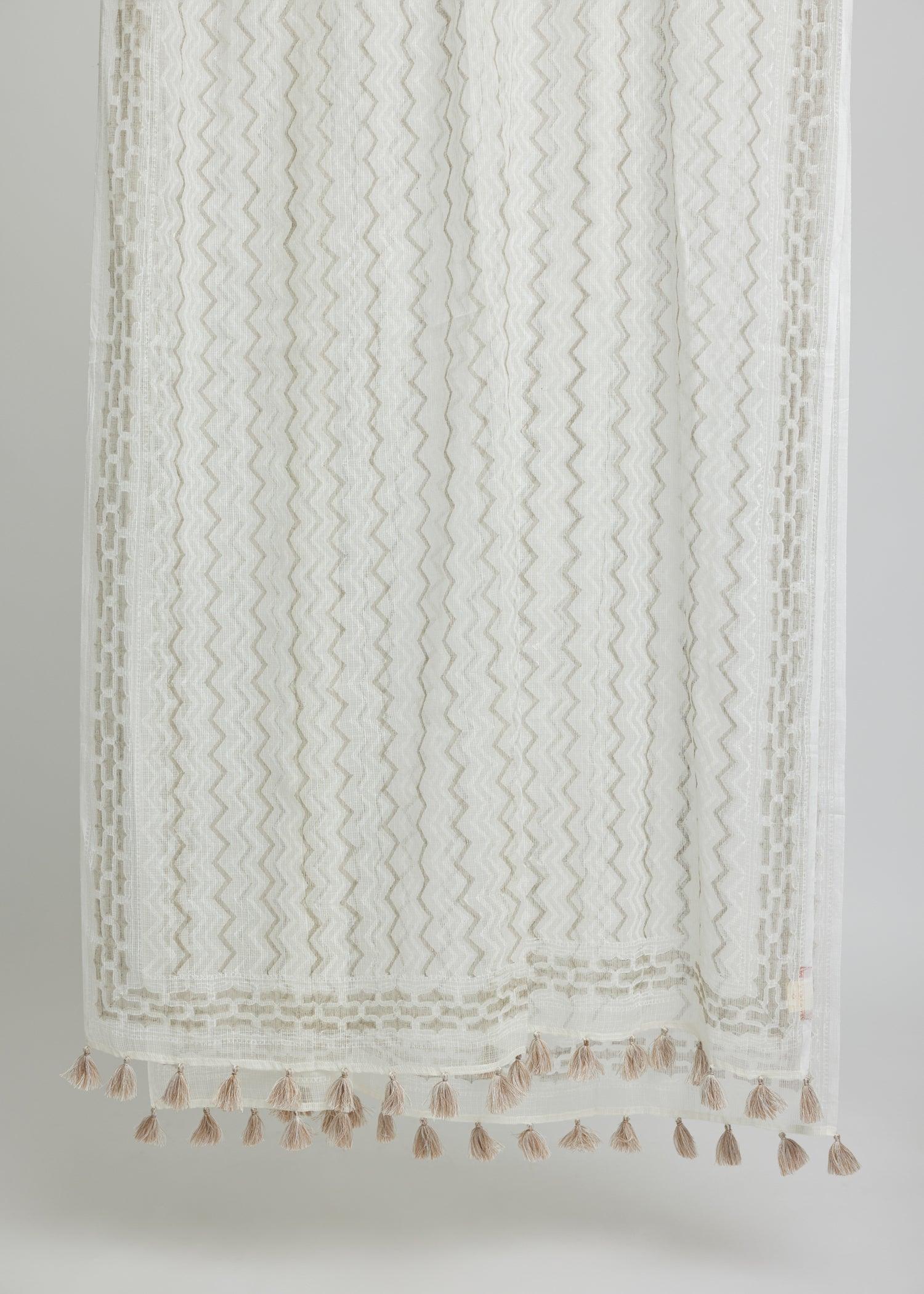 White & Beige Kota Doria Dupatta Ratan Texprocess Pvt. Ltd