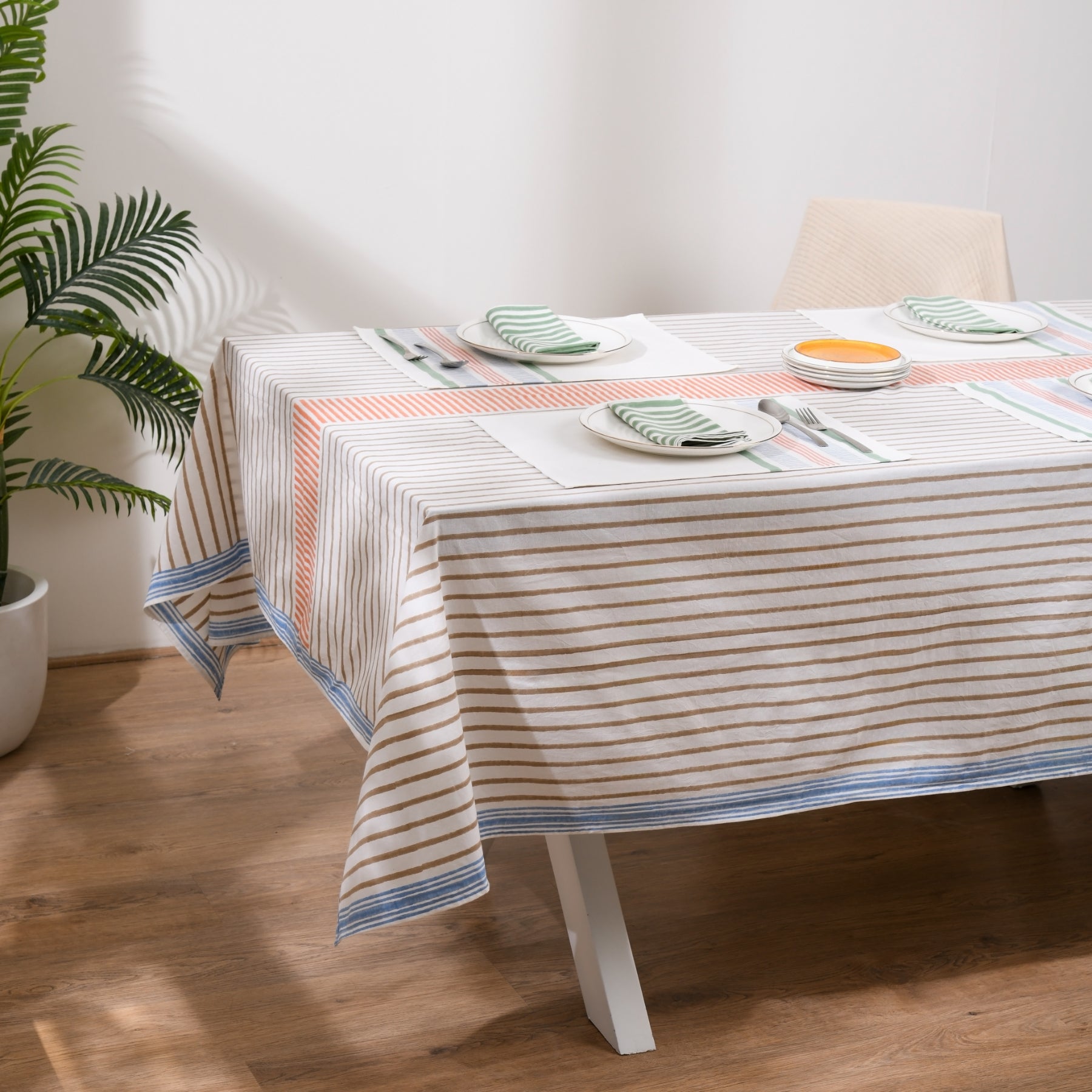 Beige-Orange Stripes Table Cover