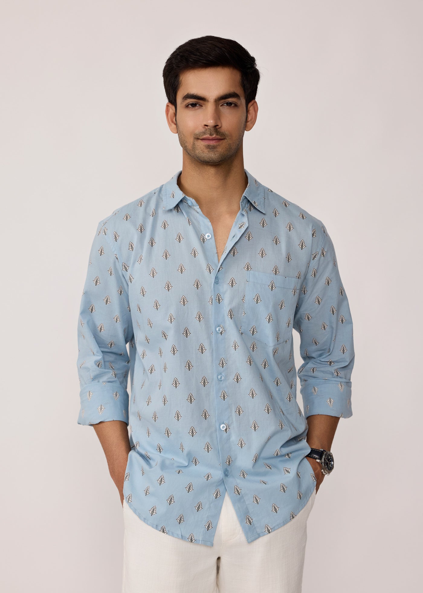 Full Sleeves Collar Shirt-Sky Blue