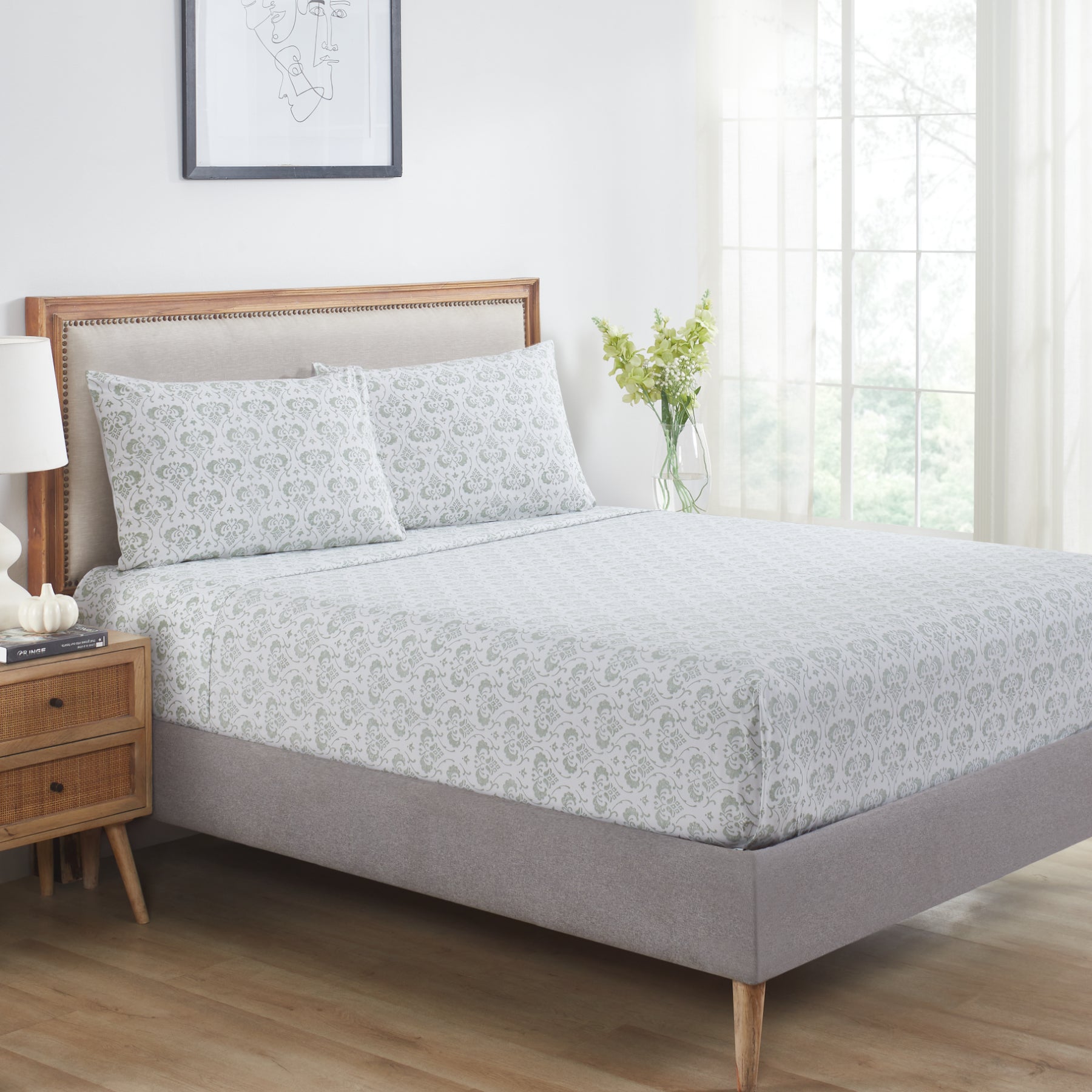 Windy Days Green Hand Block Printed Cotton Bedsheet with Pillow Covers Ratan Texprocess Pvt. Ltd