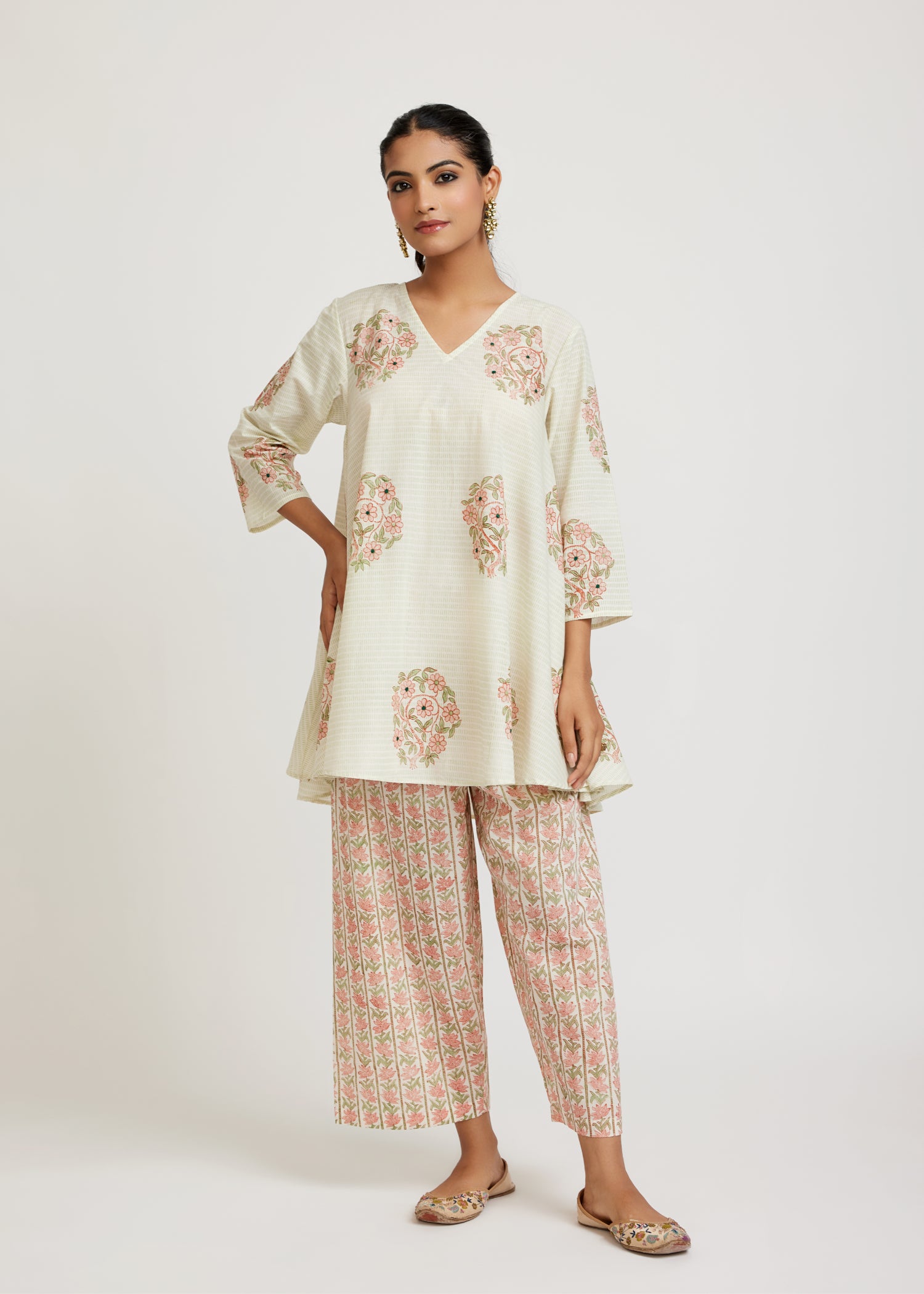 Green-Peach Zubeida Tunic Set Ratan Texprocess Pvt. Ltd