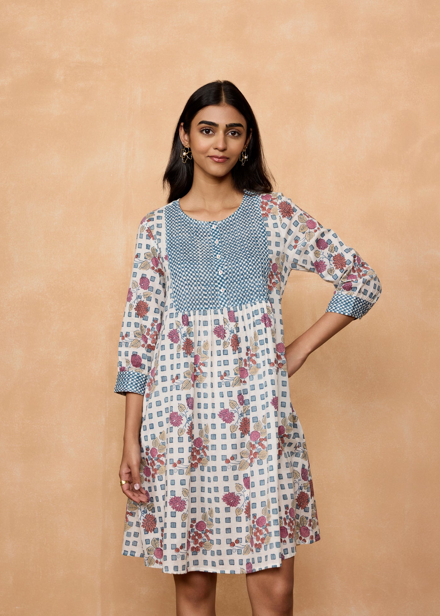 Earthy Elegance Rubal Blue-Pink Dress