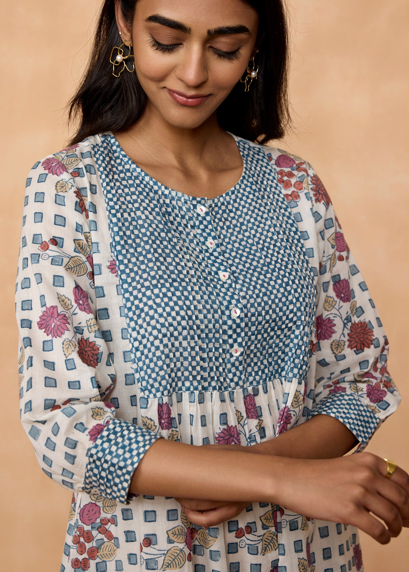 Earthy Elegance Rubal Blue-Pink Dress