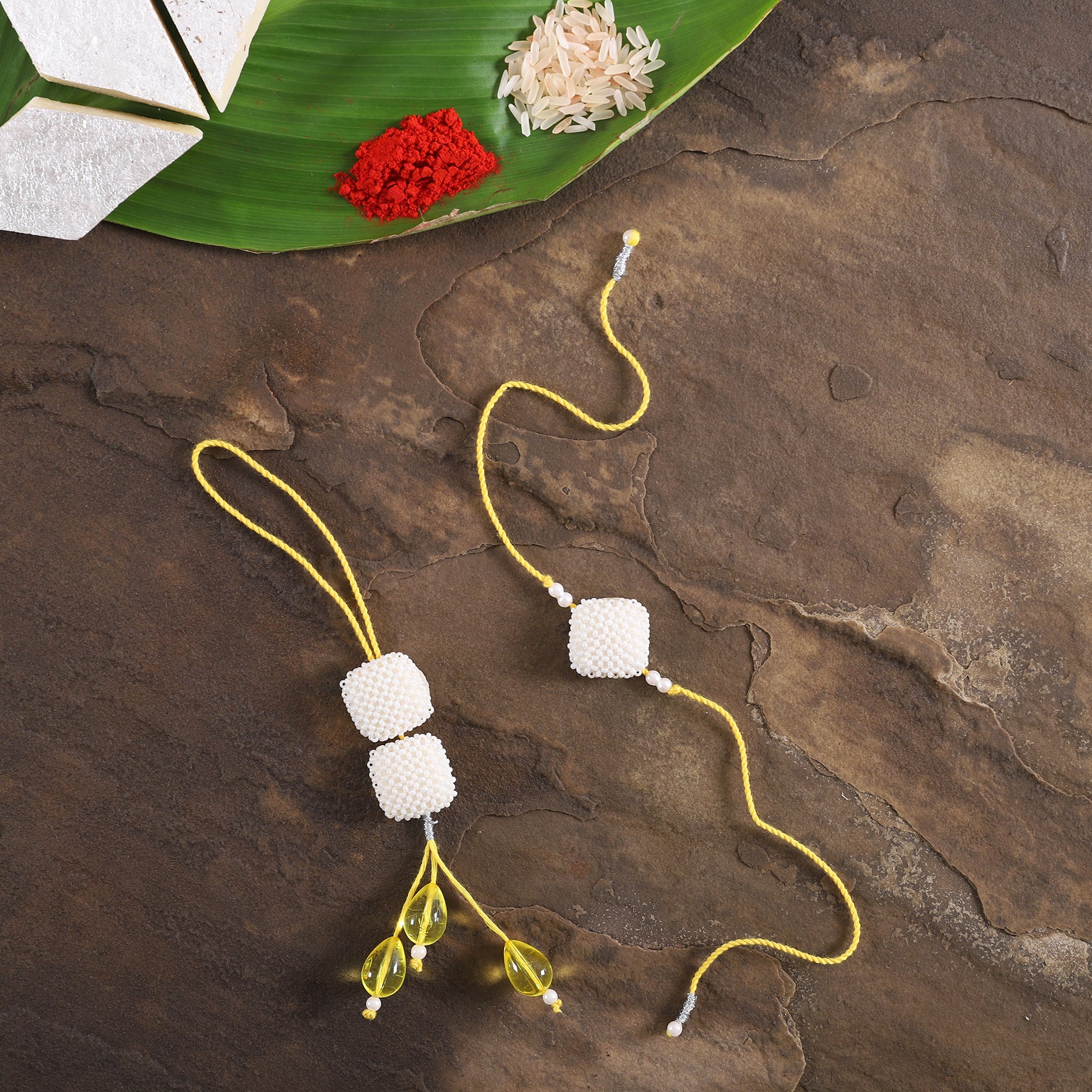 Square Pearls Rakhi and Lumba Set of 2