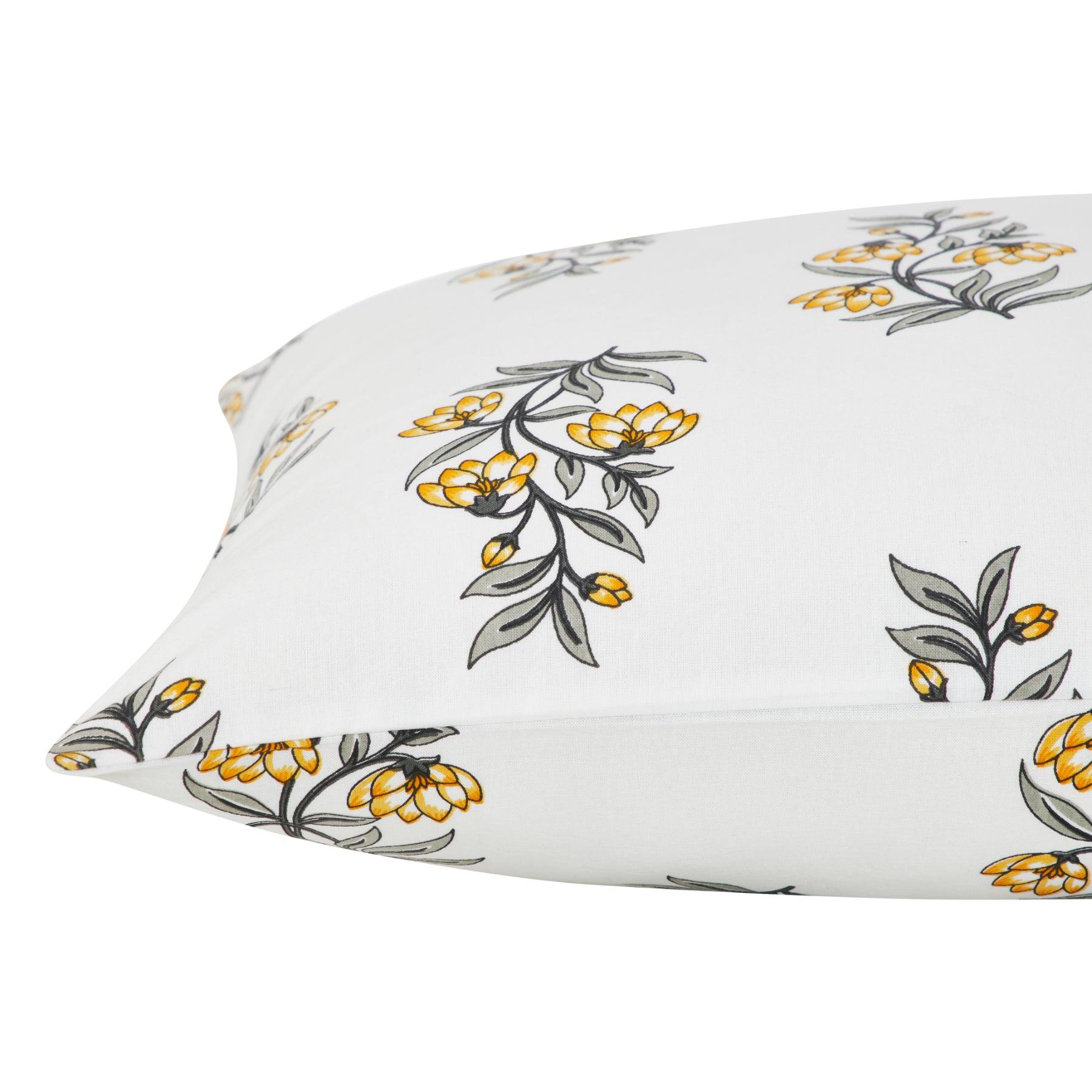 Saffron Yellow & Grey Hand Screen Print Cotton Cushion Cover Ratan Texprocess Pvt. Ltd