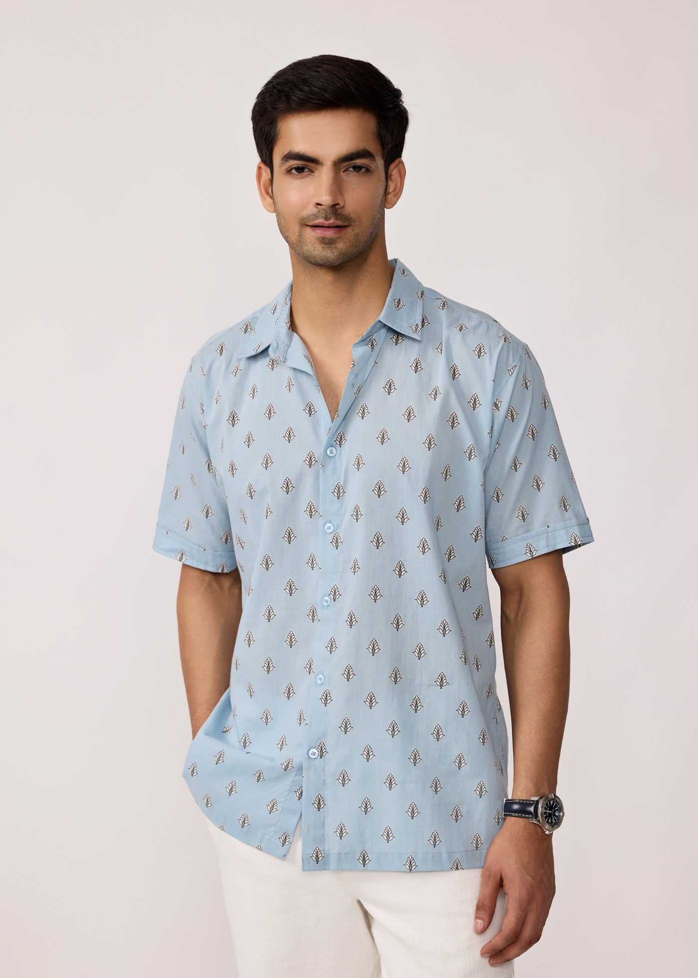Half Sleeves Shirt-Sky Blue