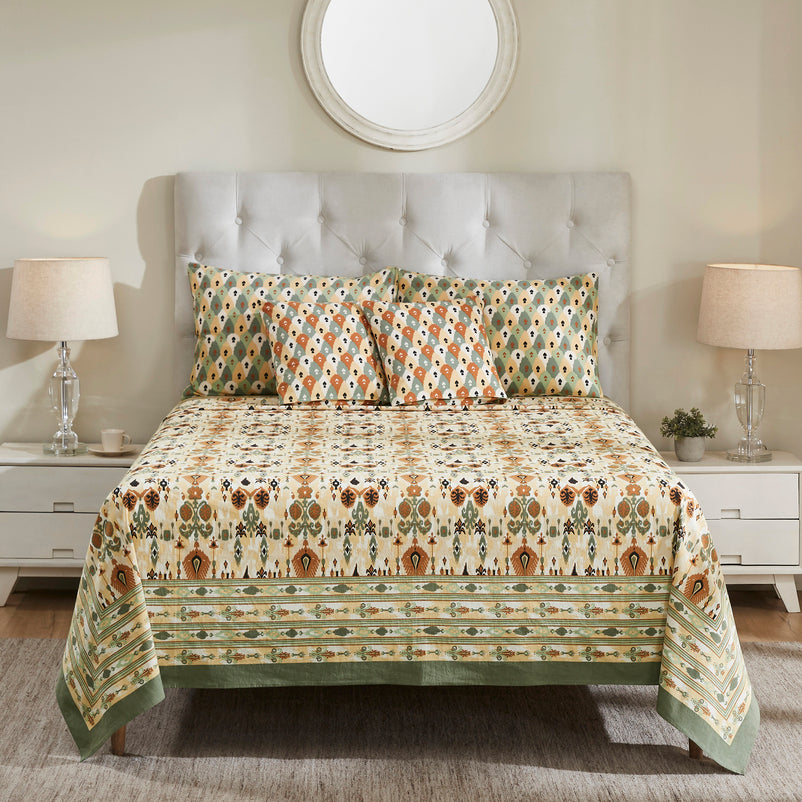 Ikat Cotton Bedcover – Brown/Green