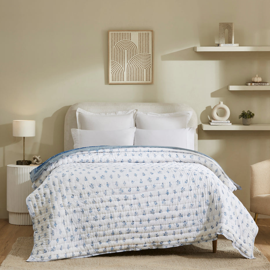 Flax Linen Lightweight Cotton Quilt – Blue/Grey