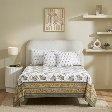 Flax Linen Cotton Bedcover – Yellow/Grey