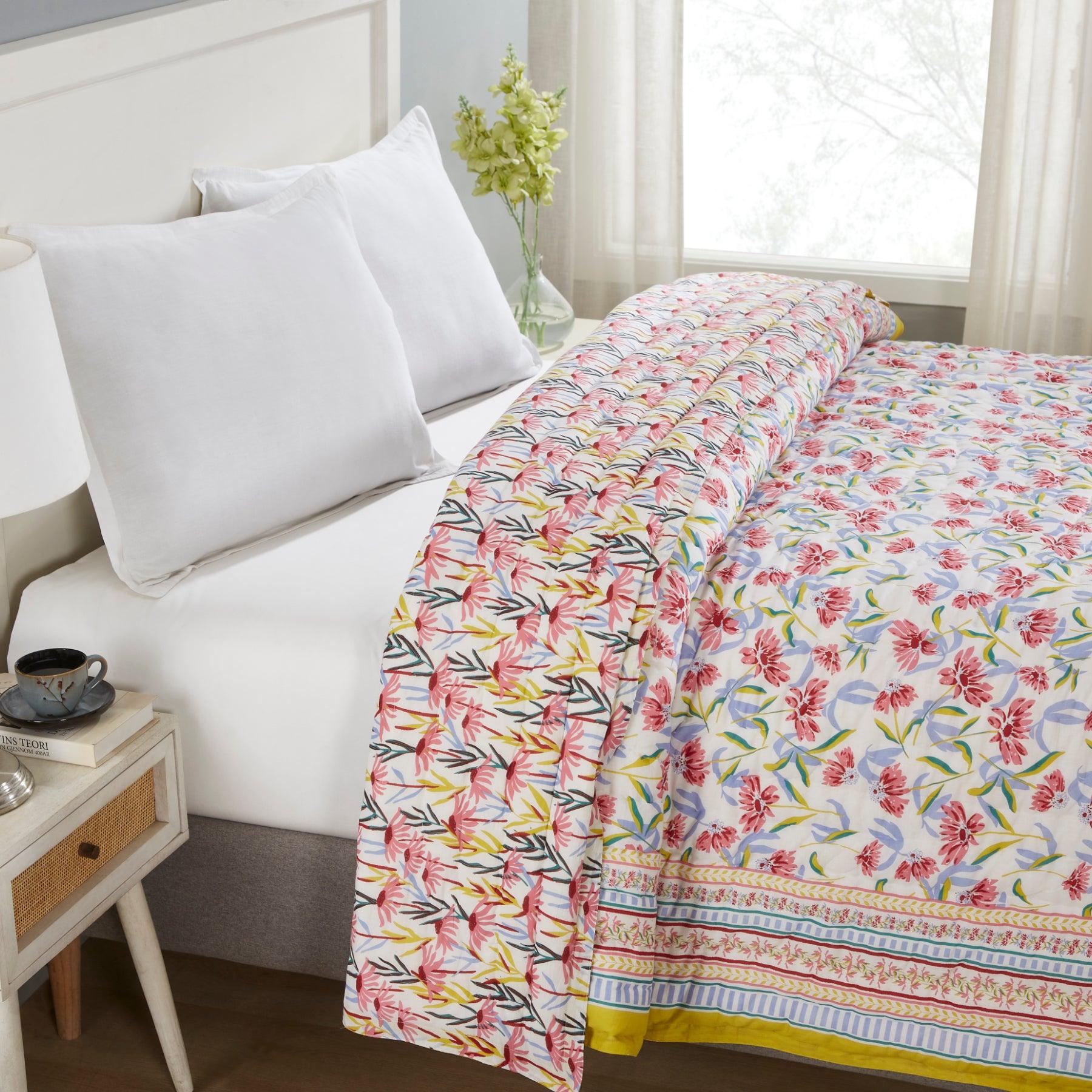 Oxeye Daisy Multi Hand Block Print Extra Cotton Filling Quilt Ratan Texprocess Pvt. Ltd