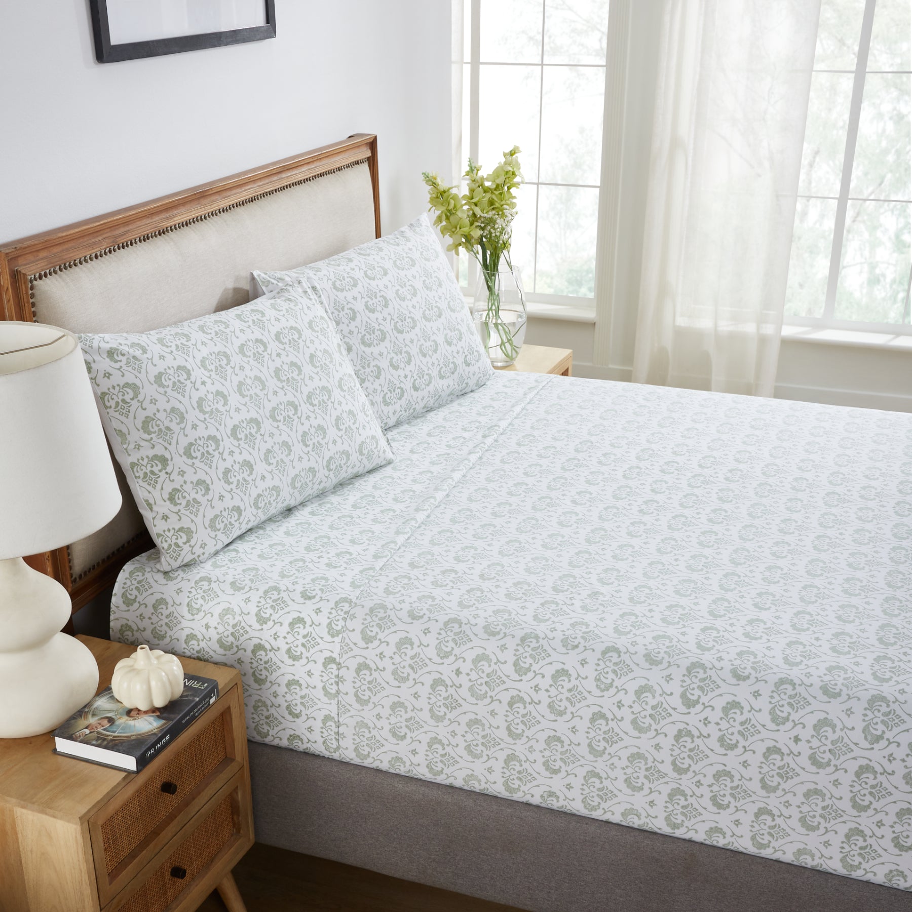 Windy Days Green Hand Block Printed Cotton Bedsheet with Pillow Covers Ratan Texprocess Pvt. Ltd