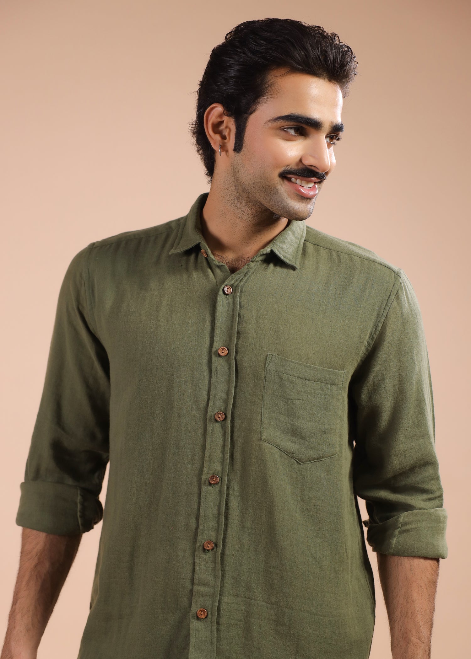 Full Sleeves Collar Shirt-Olive Green