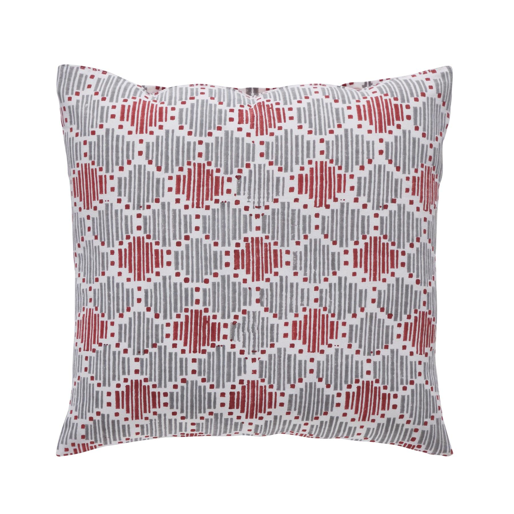 Geometric Quint Red & Grey Hand Block Print Cotton Cushion Cover Ratan Texprocess Pvt. Ltd