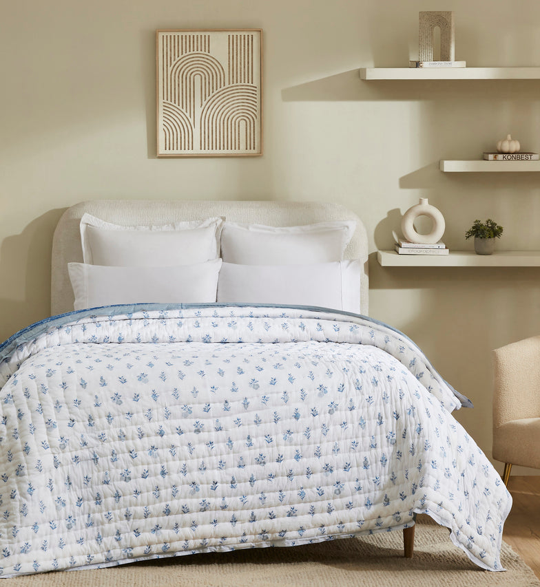 Flax Linen Cotton Quilt – Blue/Grey