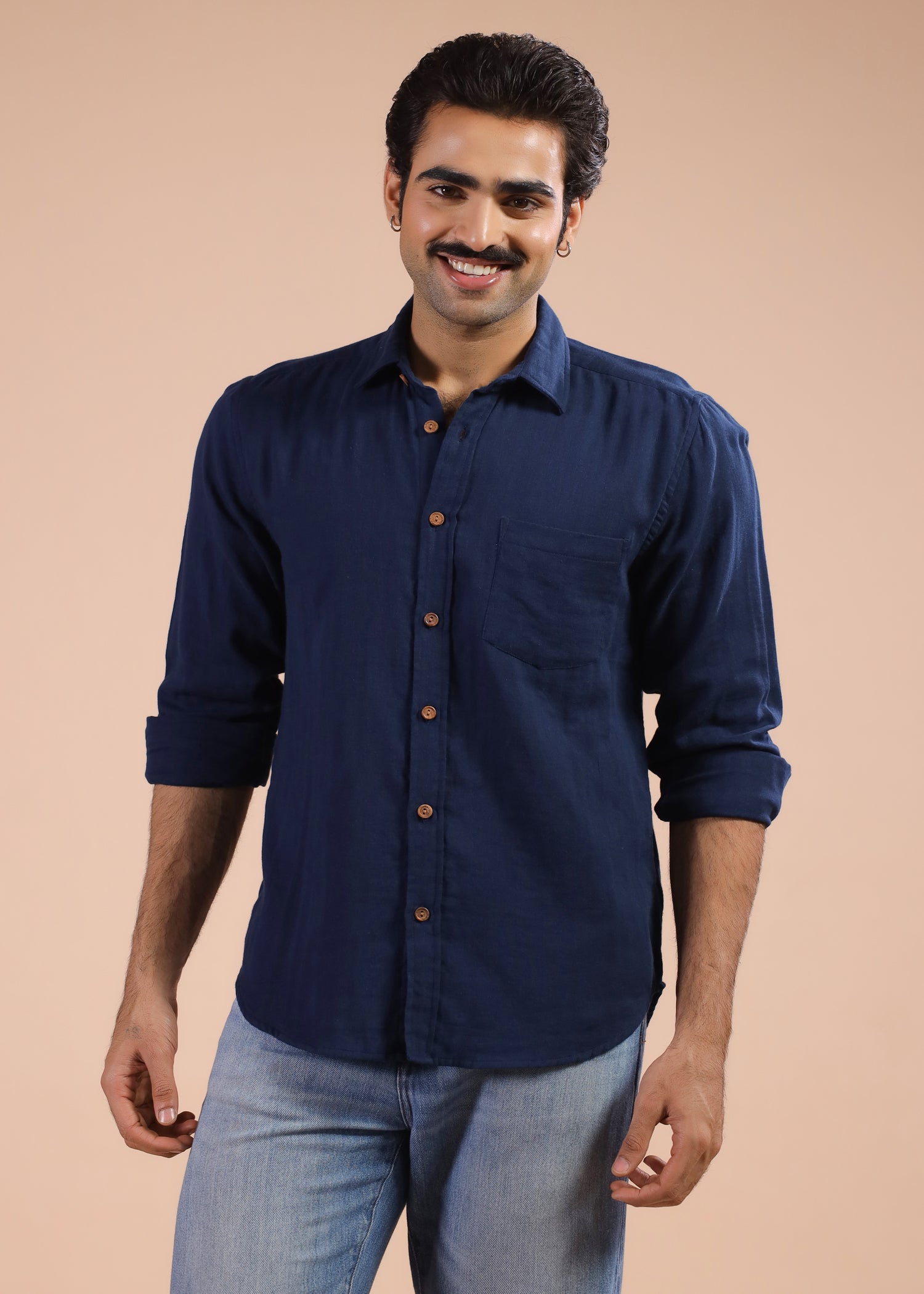 Full Sleeves Collar Shirt-Navy Blue