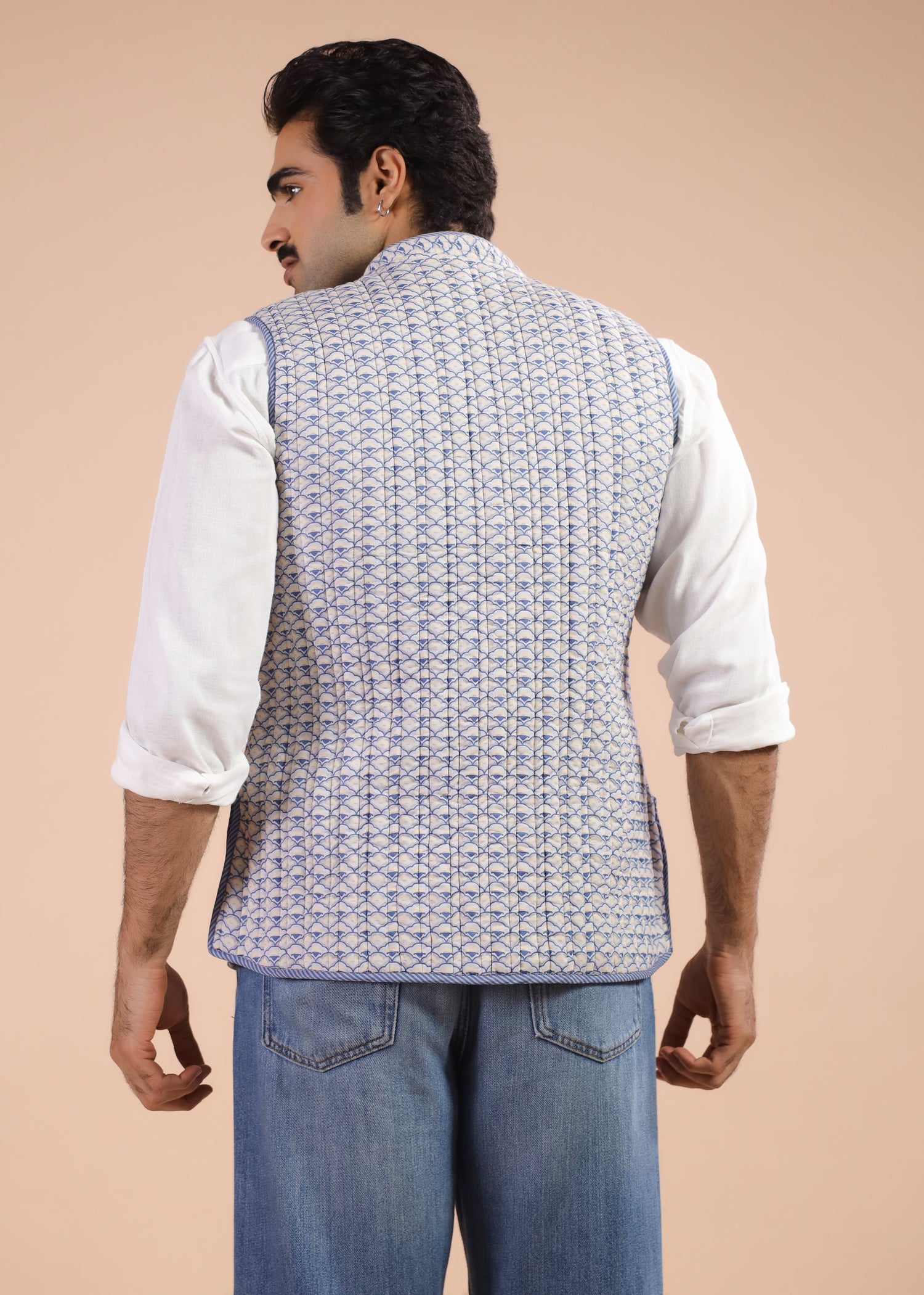 Printed Voile Reversible Jacket – Light Blue