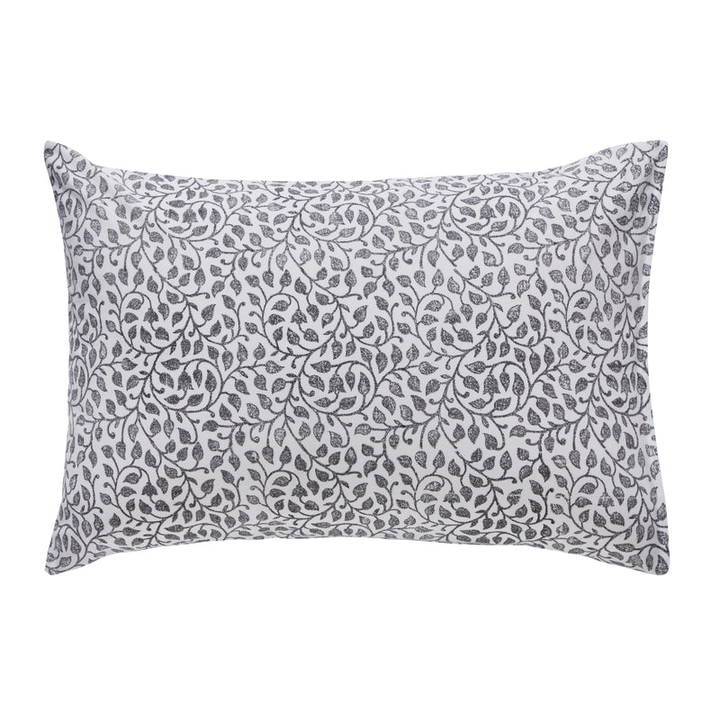 Leaf Trellis Beige & Charcoal Hand Block Print Cotton Pillow Cover