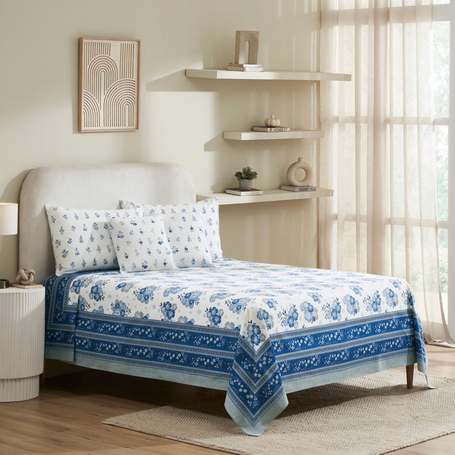 Flax Linen Cotton Bedcover – Blue/Grey