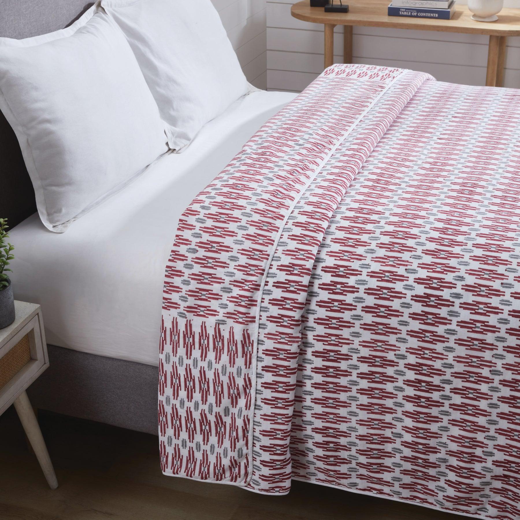 Geometric Quint Red & Grey Hand Block Printed Cotton Dohar Ratan Texprocess Pvt. Ltd