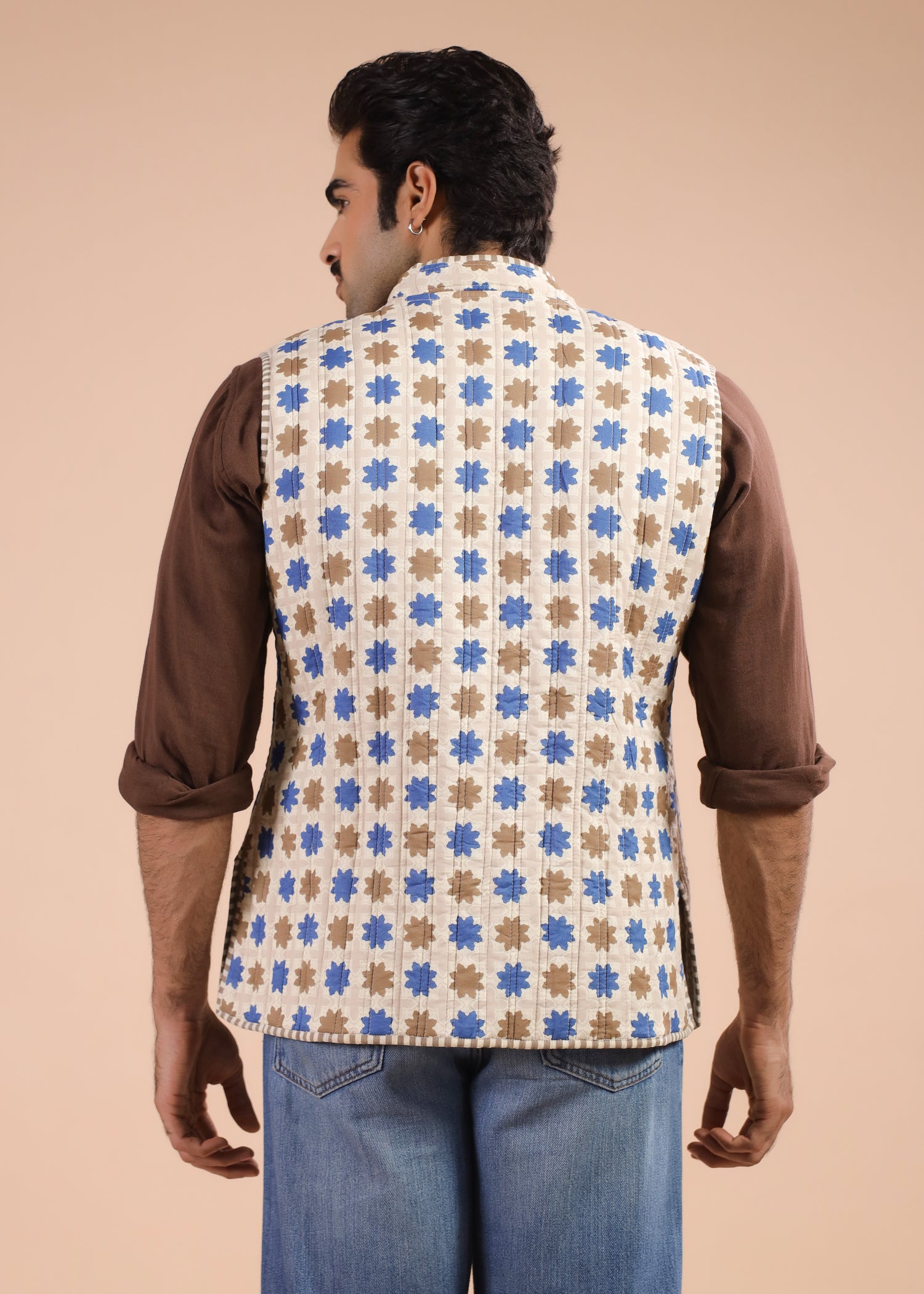 Printed Voile Reversible Jacket – Beige/Blue