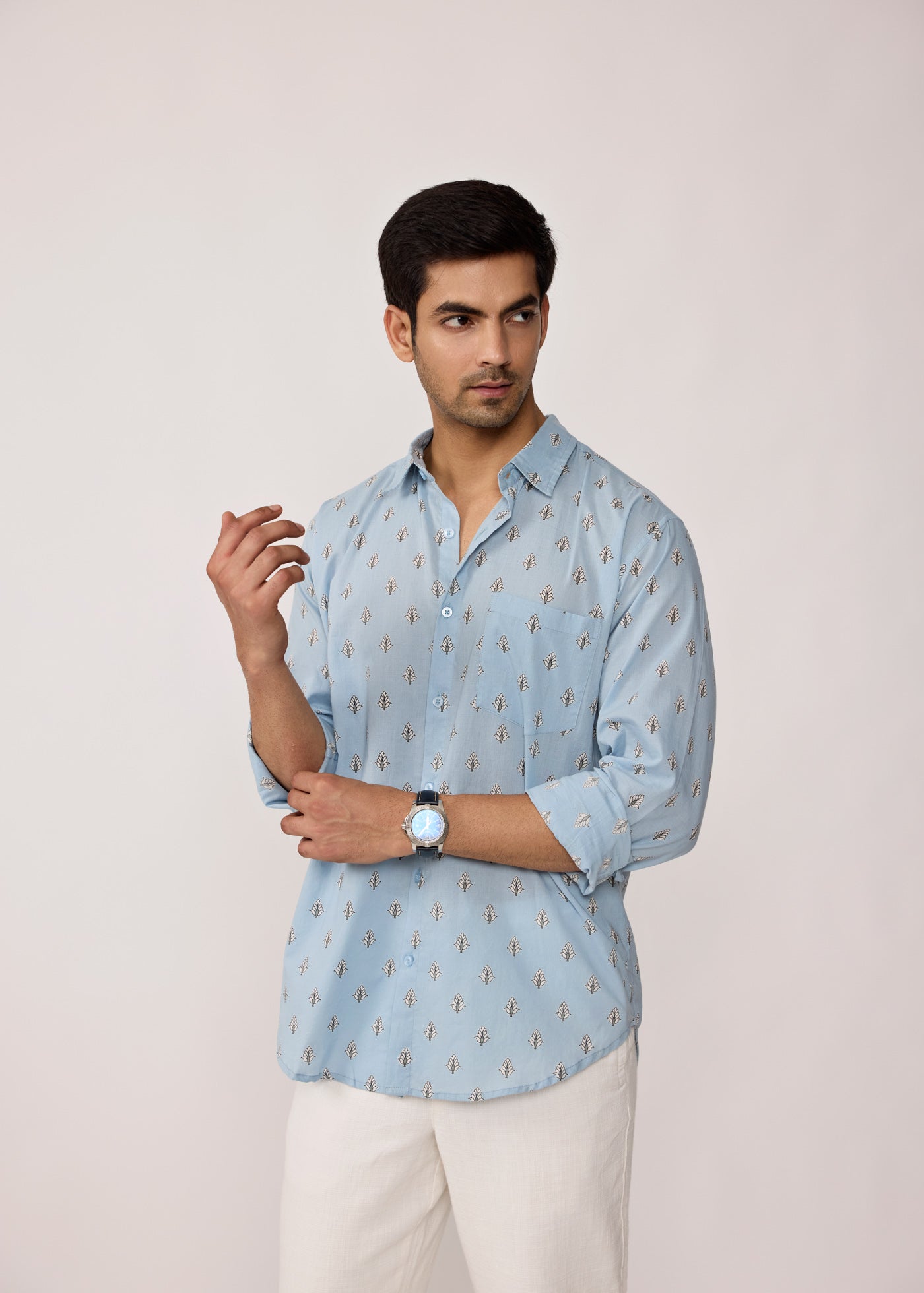 Full Sleeves Collar Shirt-Sky Blue