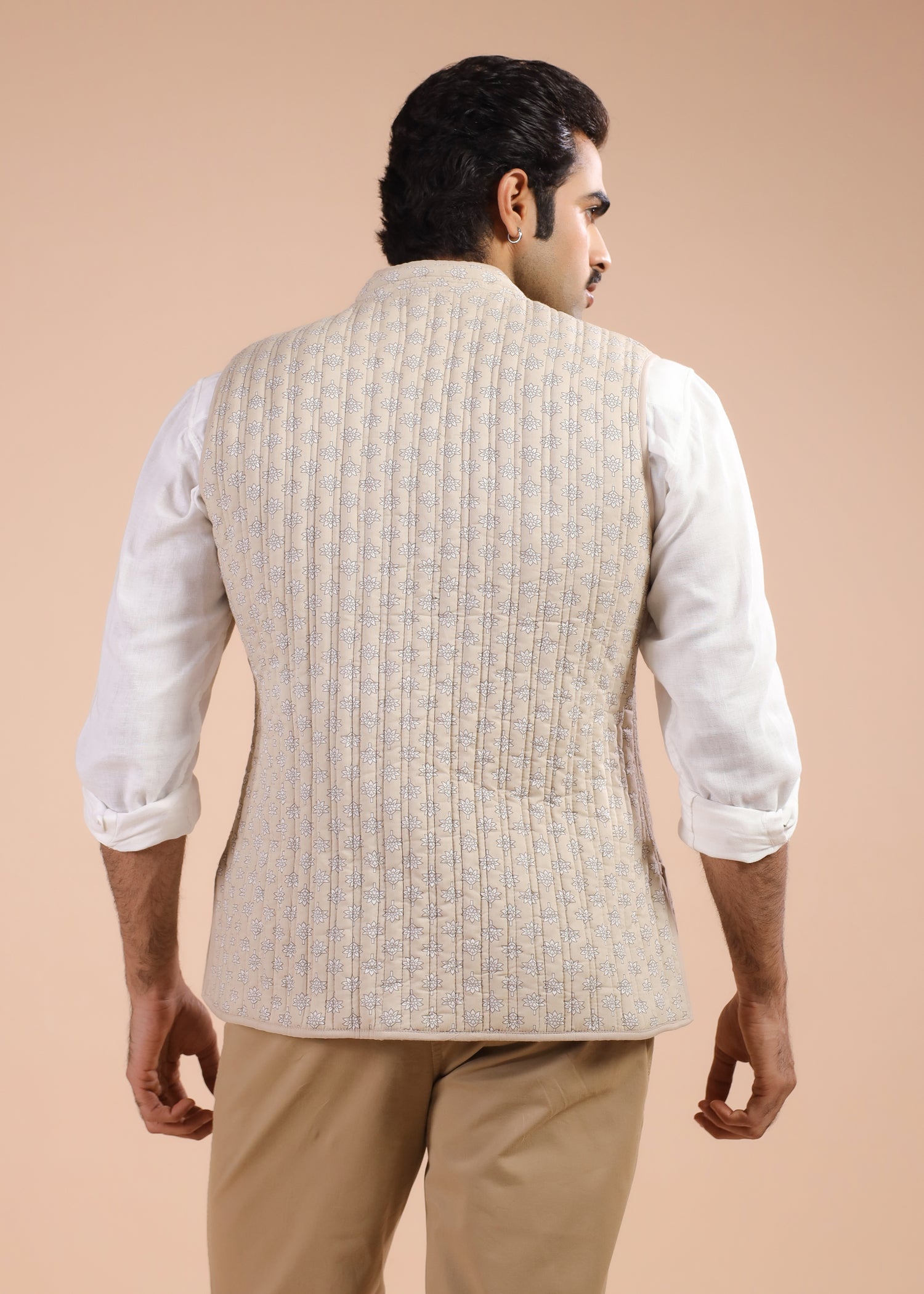 Printed Voile Reversible Jacket – Beige