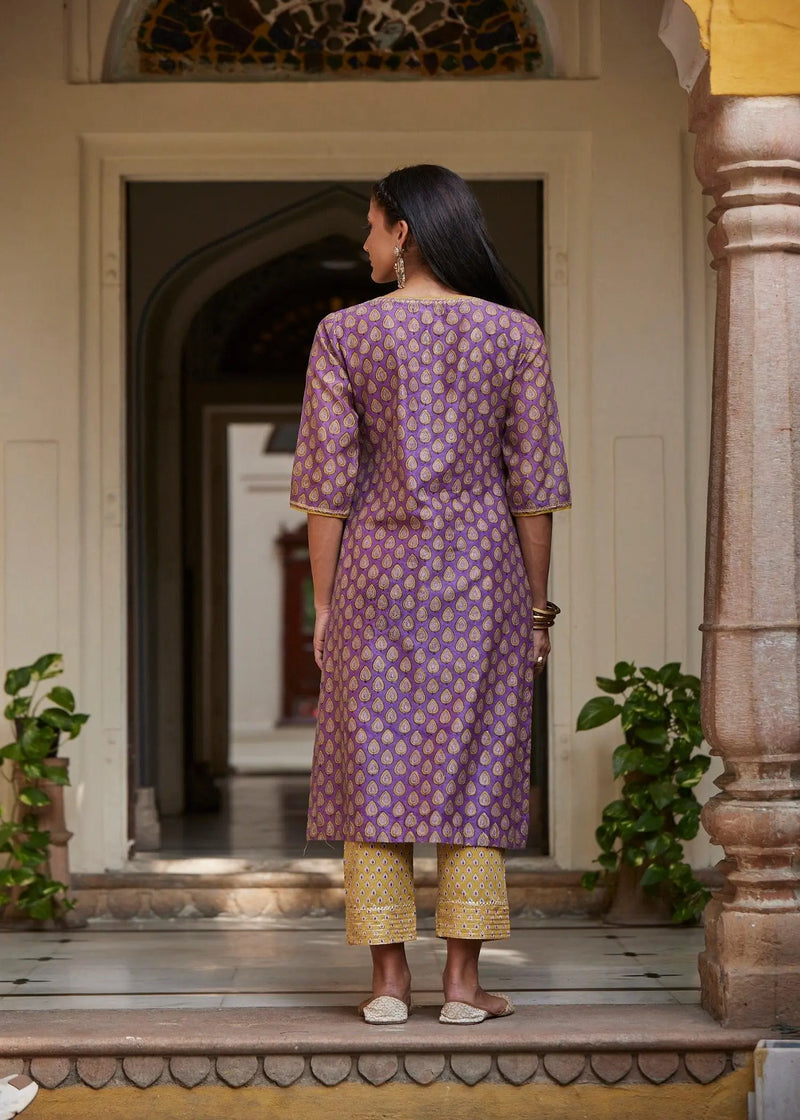 Shop Purple Chanderi Regular Kurta Online | Ratan Jaipur