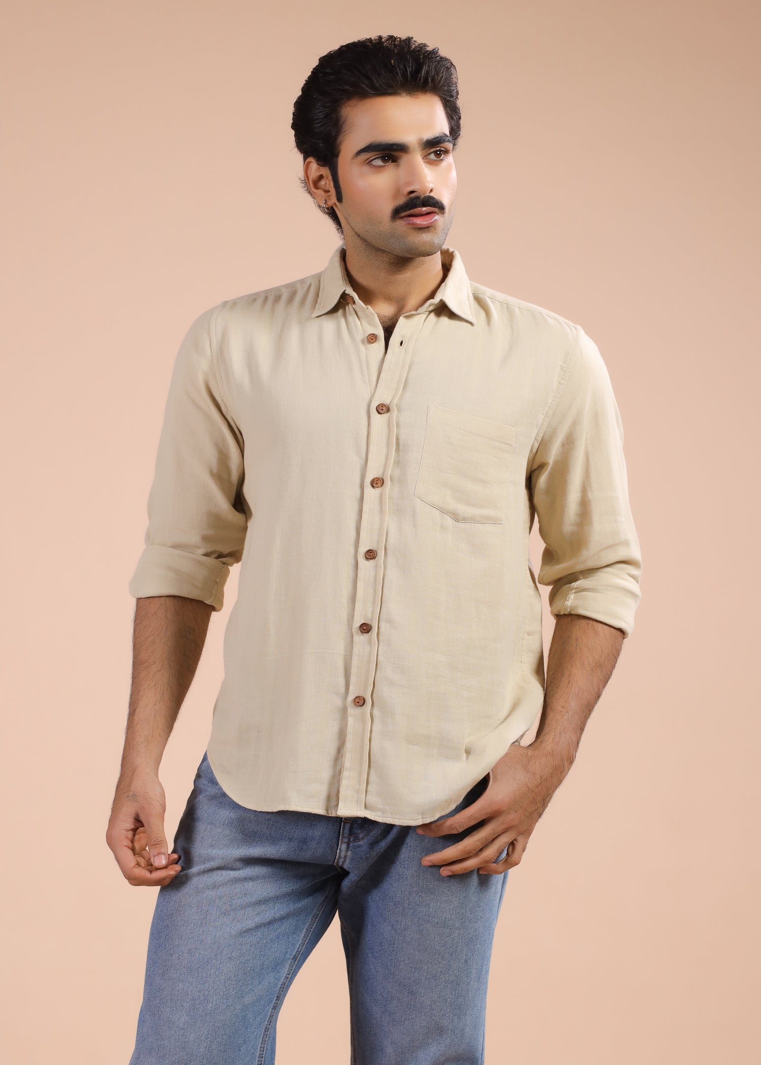 Full Sleeves Collar Shirt-Beige
