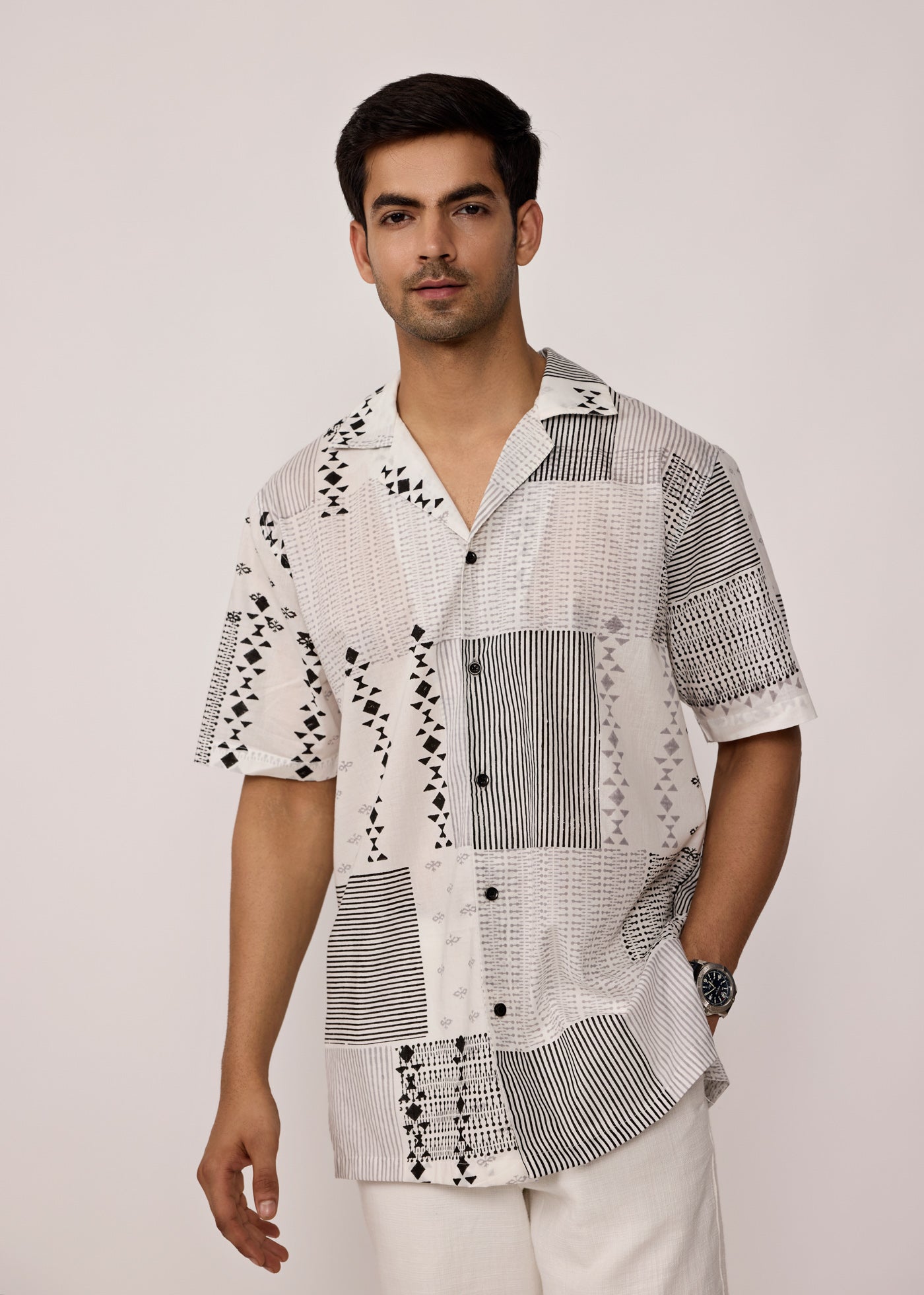 Club Half Sleeves Shirt-White/Black
