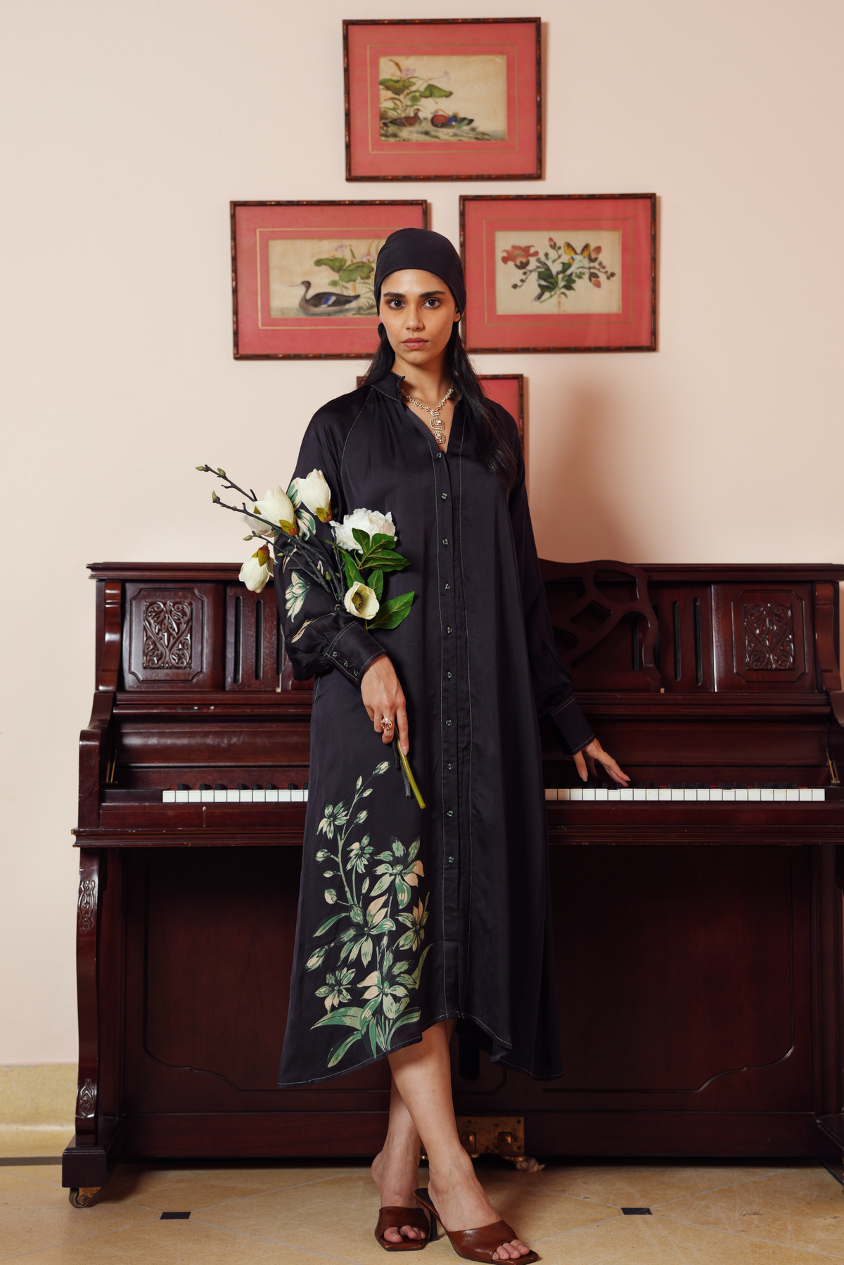 Buttoned Front Maxi Dress – Black