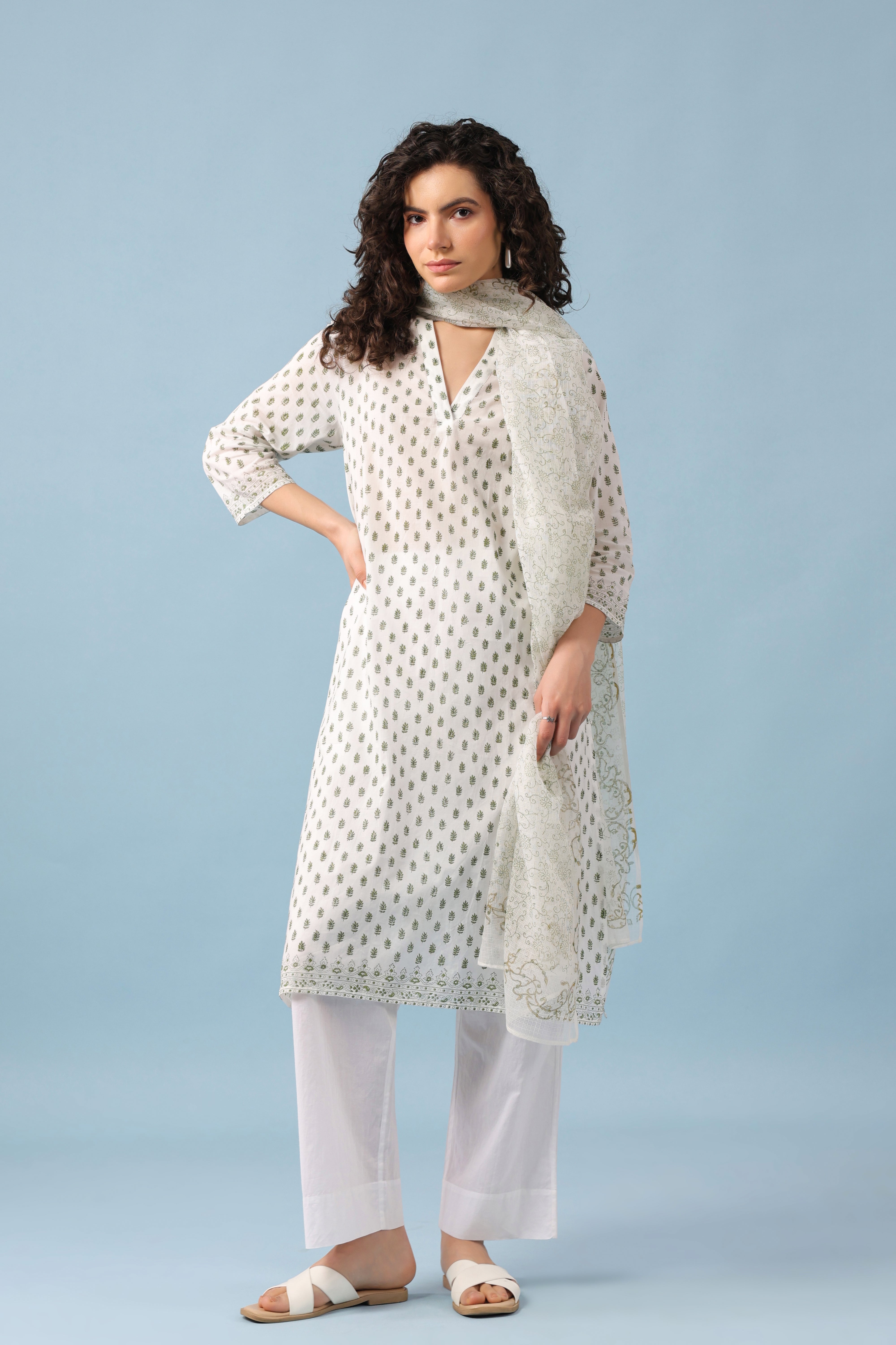Lavanya Kurta – White/Green