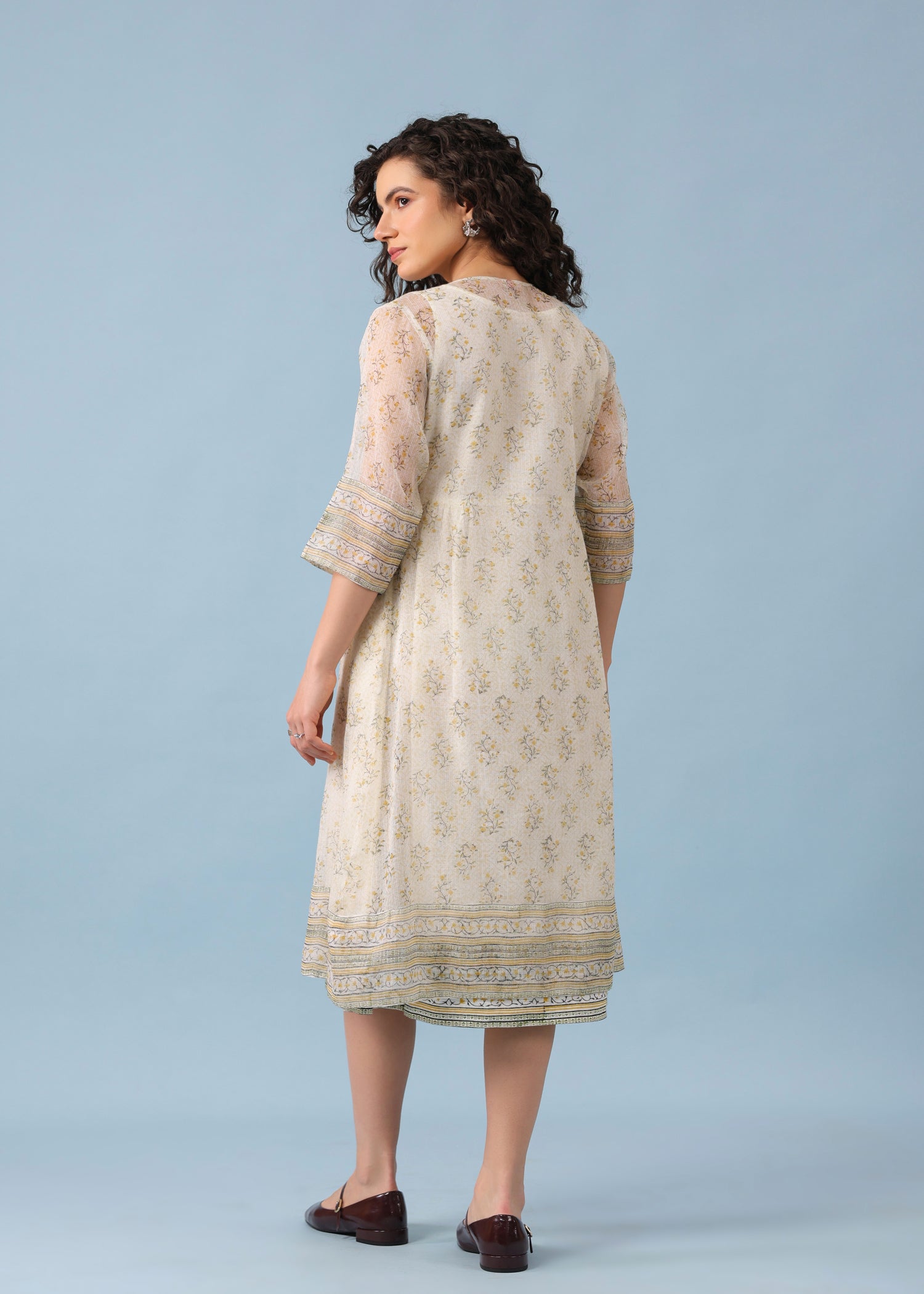 Kota Doria Shrug Dress – Green/White