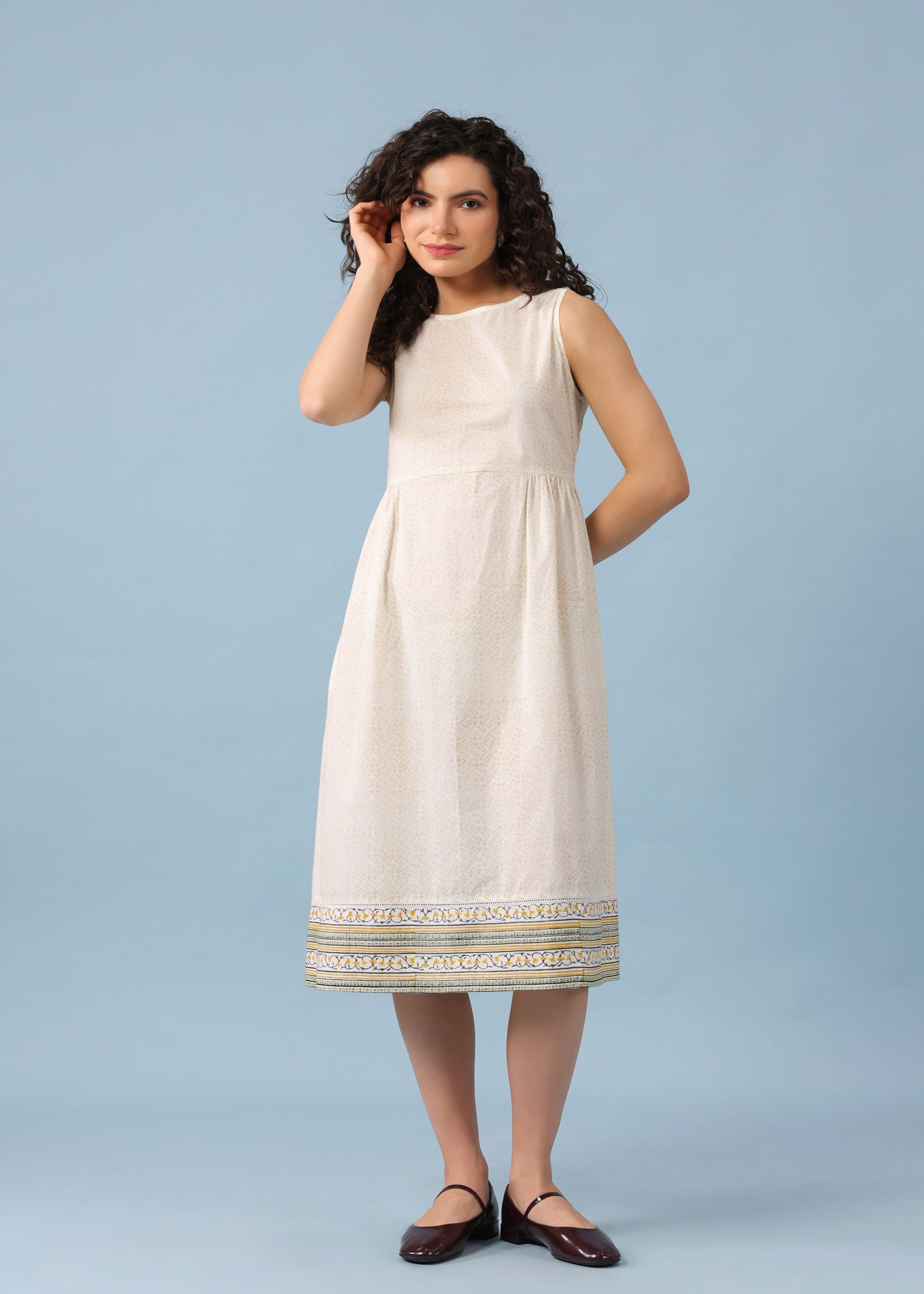 Kota Doria Shrug Dress – Green/White