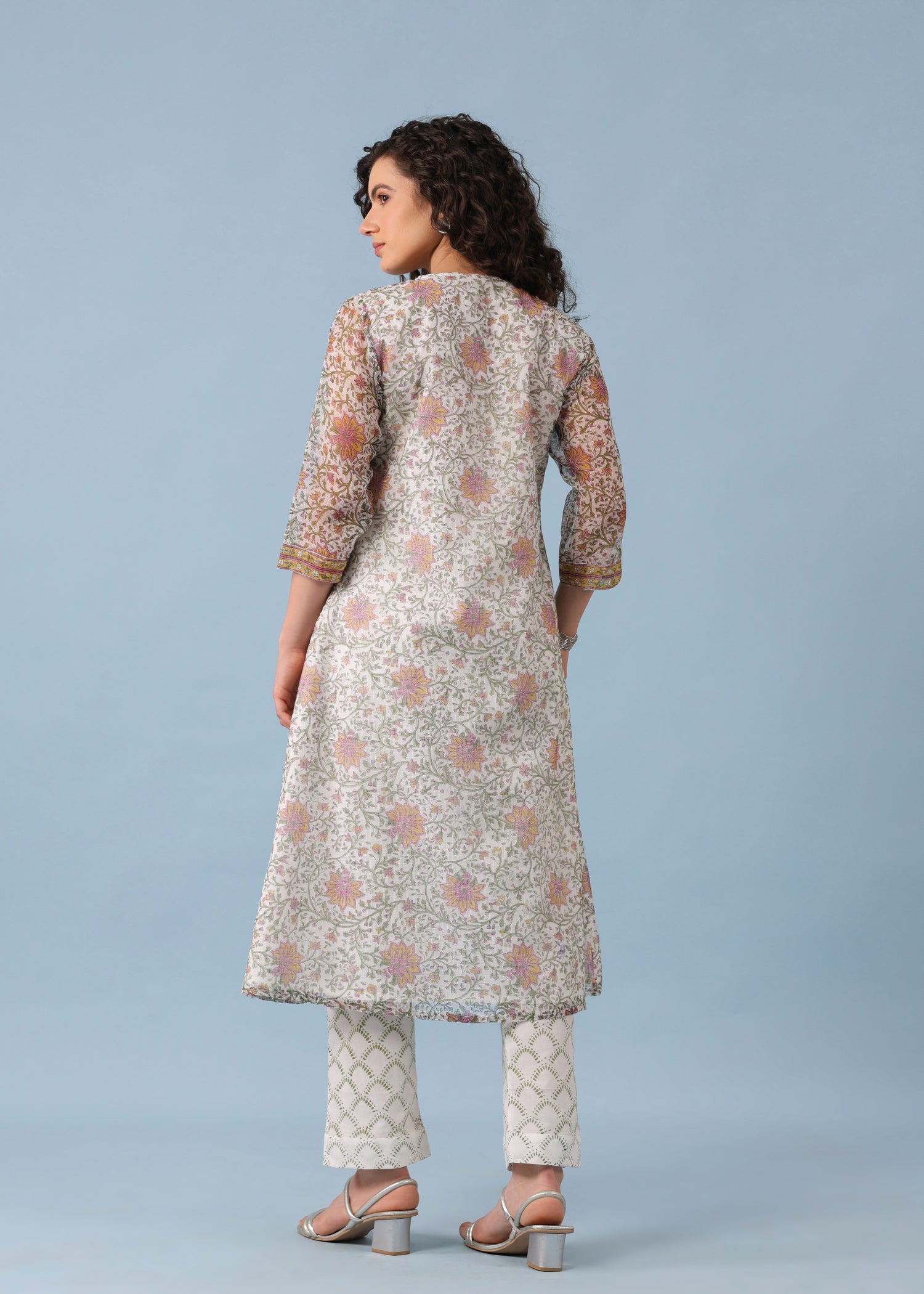 Maira Kota Doria Suit Set-Pink/White