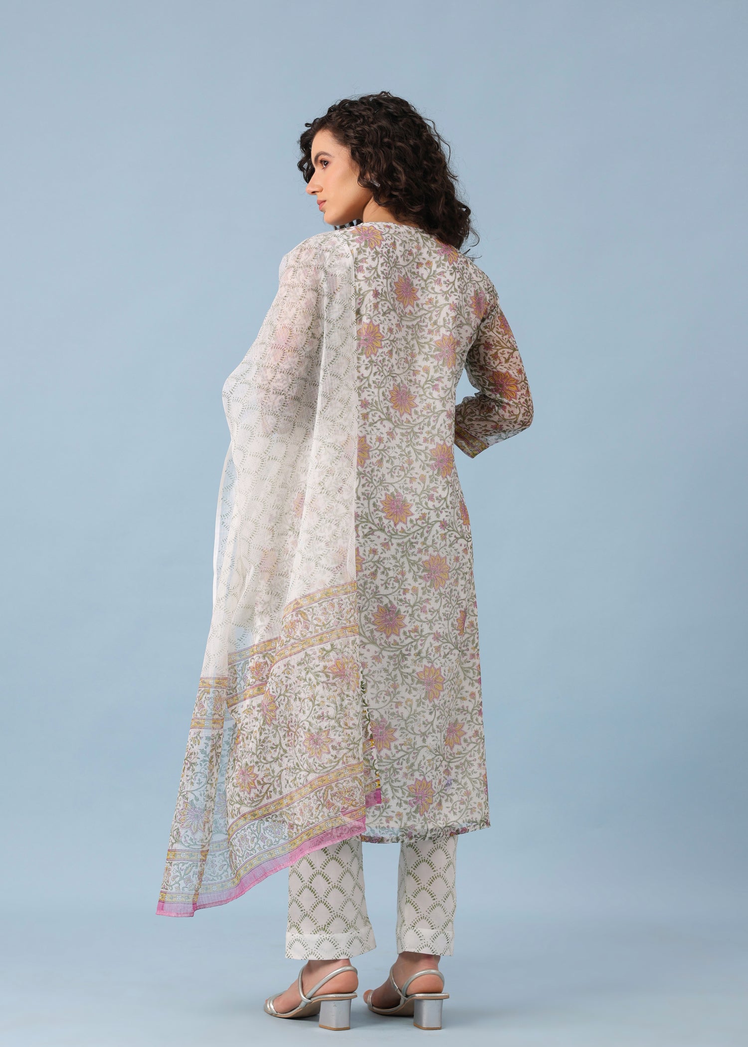 Maira Kota Doria Suit Set-Pink/White