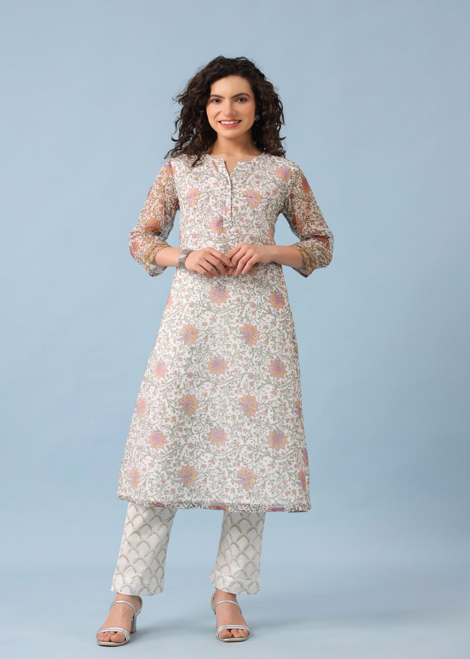 Maira Kota Doria Suit Set-Pink/White