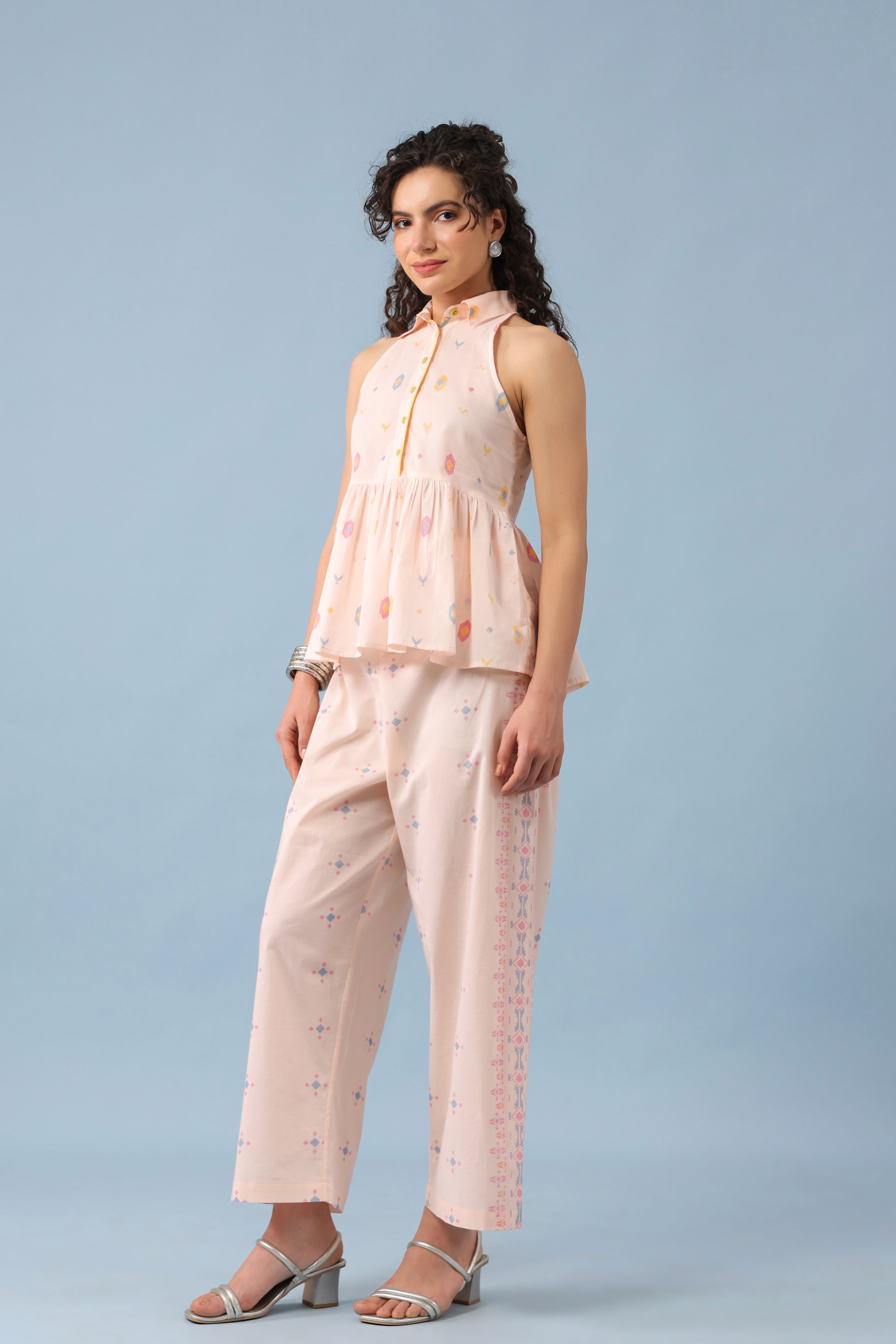 Collared Halter Neck Top–Peach