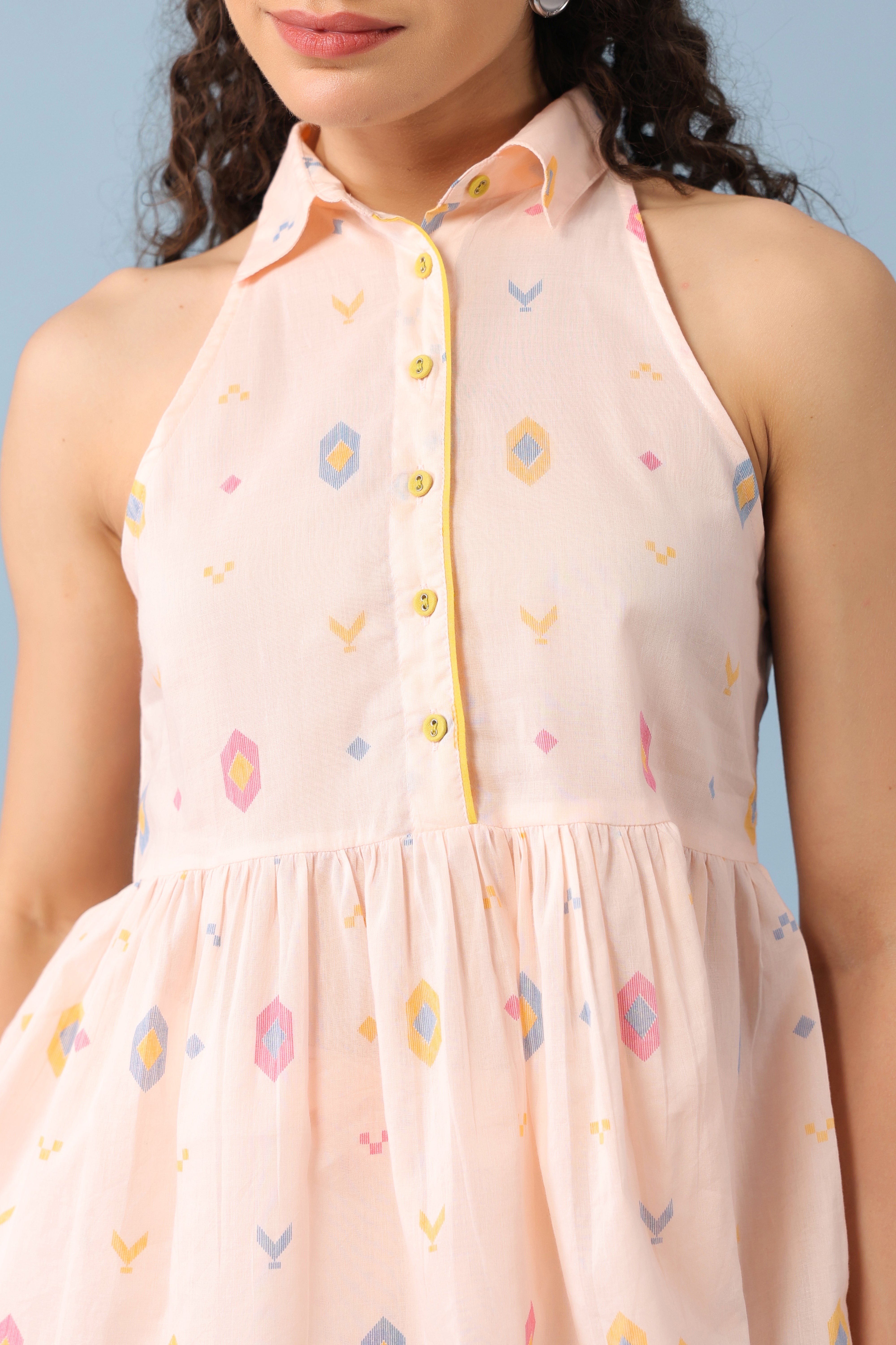 Collared Halter Neck Top–Peach