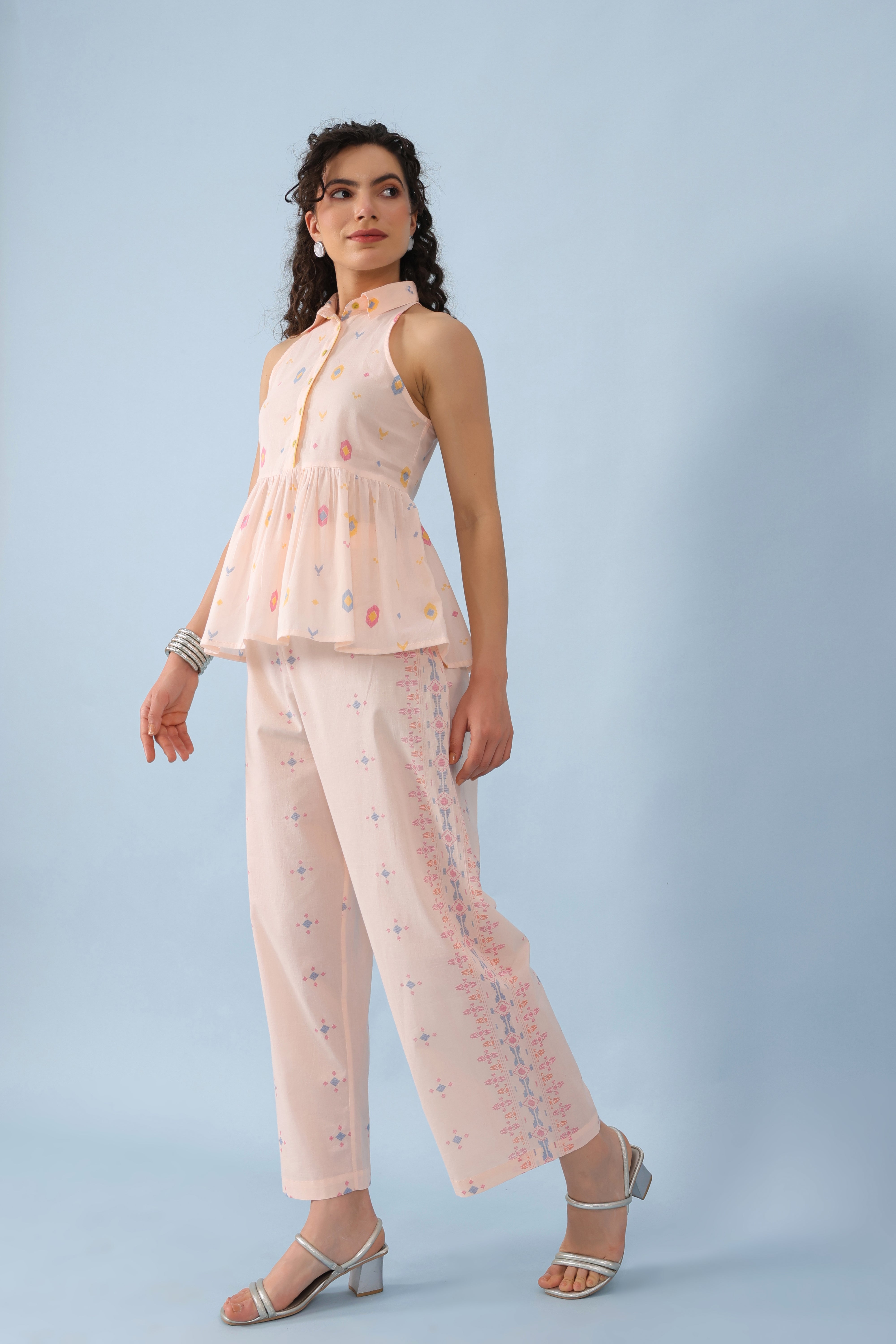 Collared Halter Neck Top–Peach