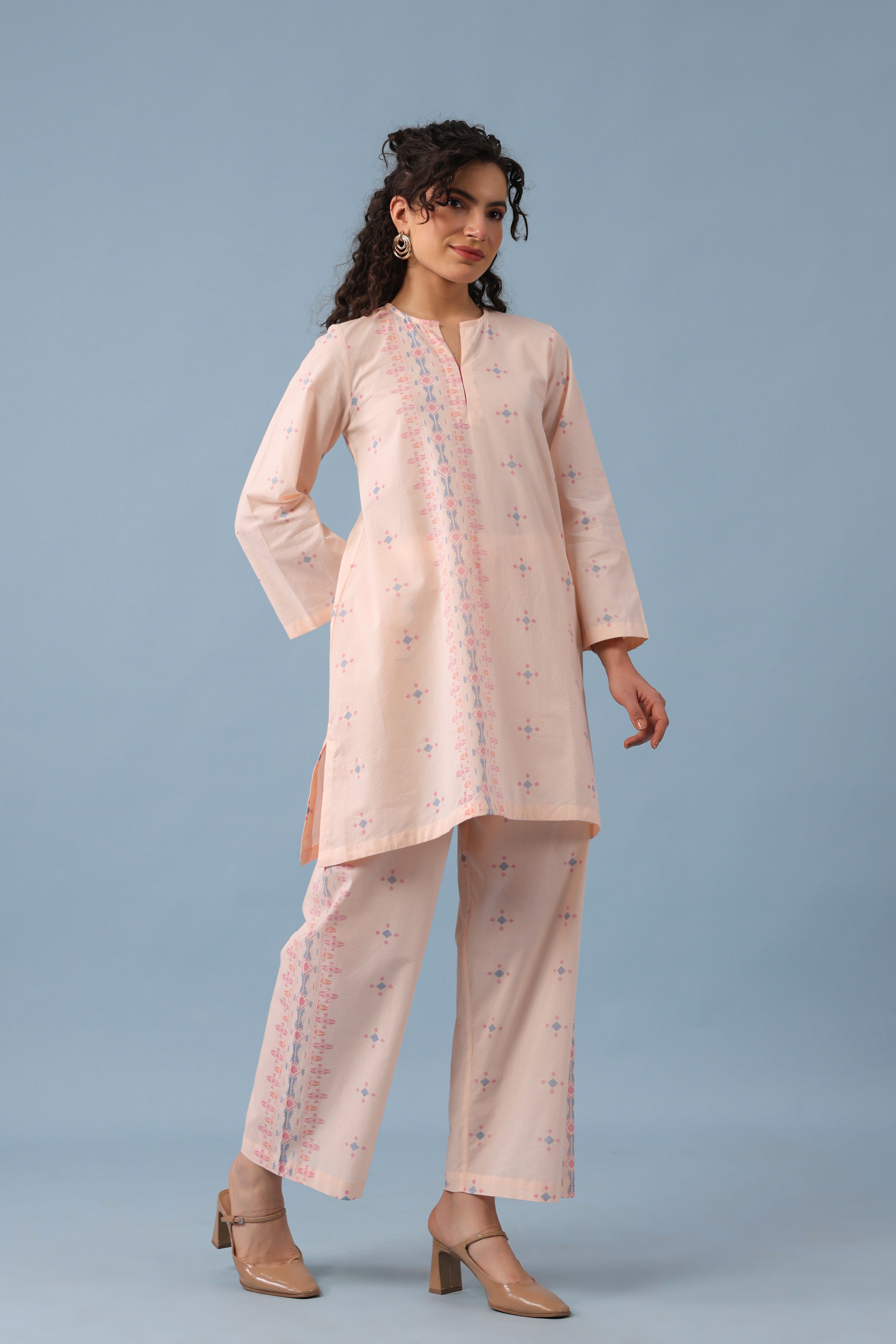 Bell Sleeve Short Kurta–Peach